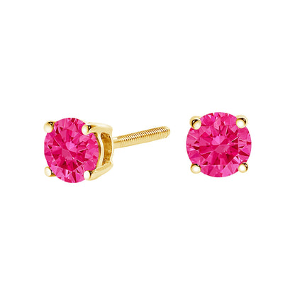 14K Yellow Gold 1.00 Cttw Round Brilliant Cut Lab Grown Pink Diamond 4-Prong Classic Solitaire Earrings (Pink Color, VVS2-VS1 Clarity) Bids.com