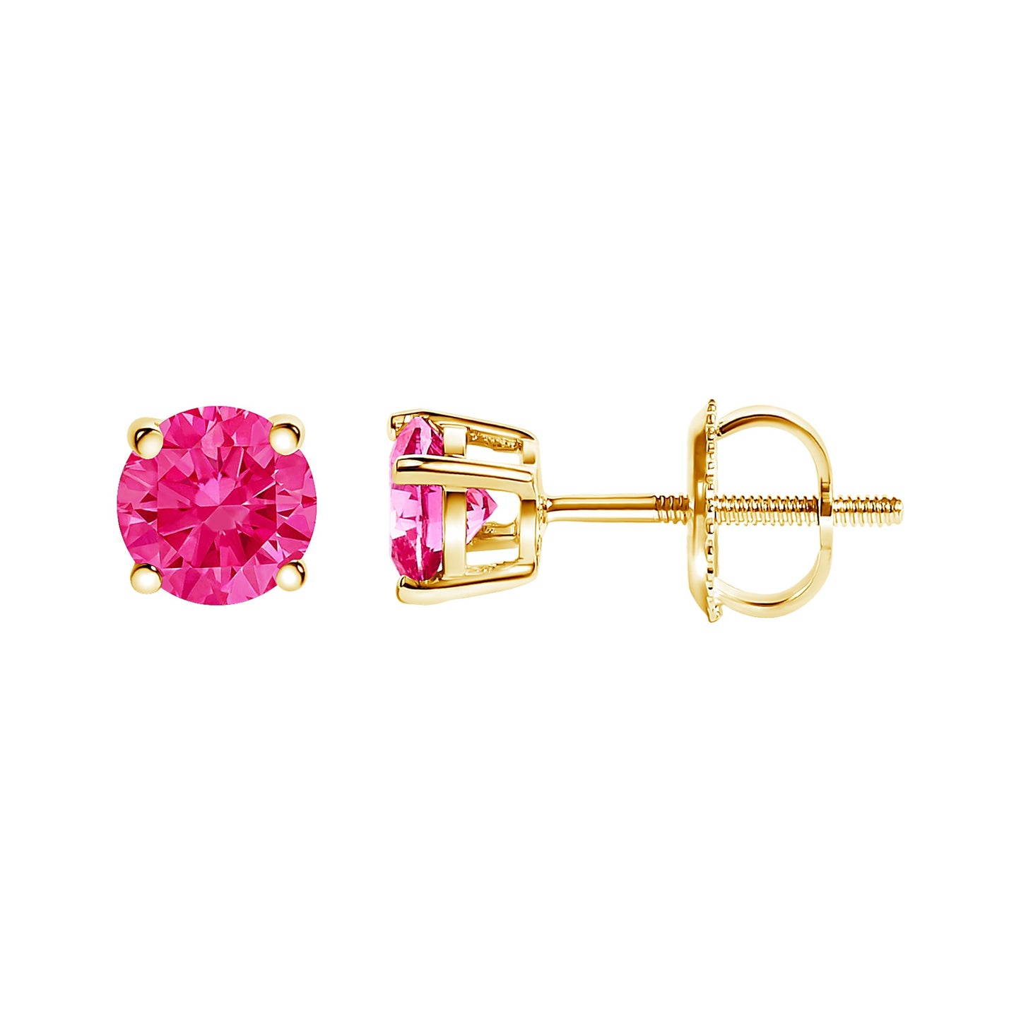 14K Yellow Gold 1.00 Cttw Round Brilliant Cut Lab Grown Pink Diamond 4-Prong Classic Solitaire Earrings (Pink Color, VVS2-VS1 Clarity) Bids.com