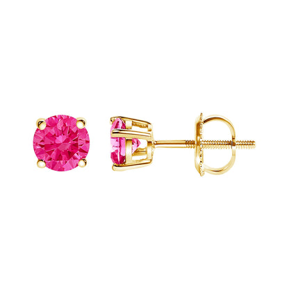 14K Yellow Gold 1.00 Cttw Round Brilliant Cut Lab Grown Pink Diamond 4-Prong Classic Solitaire Earrings (Pink Color, VVS2-VS1 Clarity) Bids.com