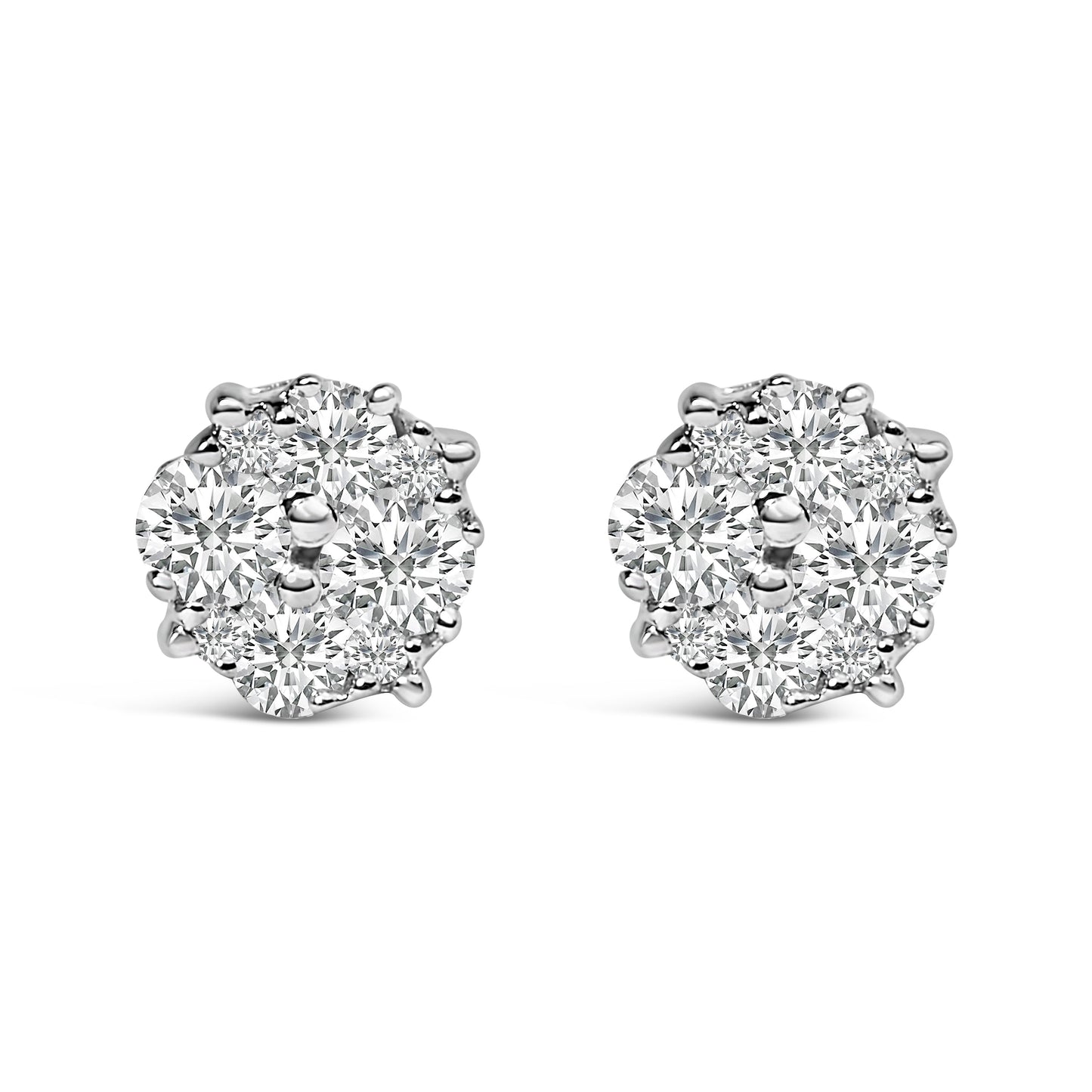 .925 Sterling Silver 1/2 cttw Prong Set Round-Cut Diamond Cluster Stud Earring (I-J Color, I2-I3 Clarity) Bids.com