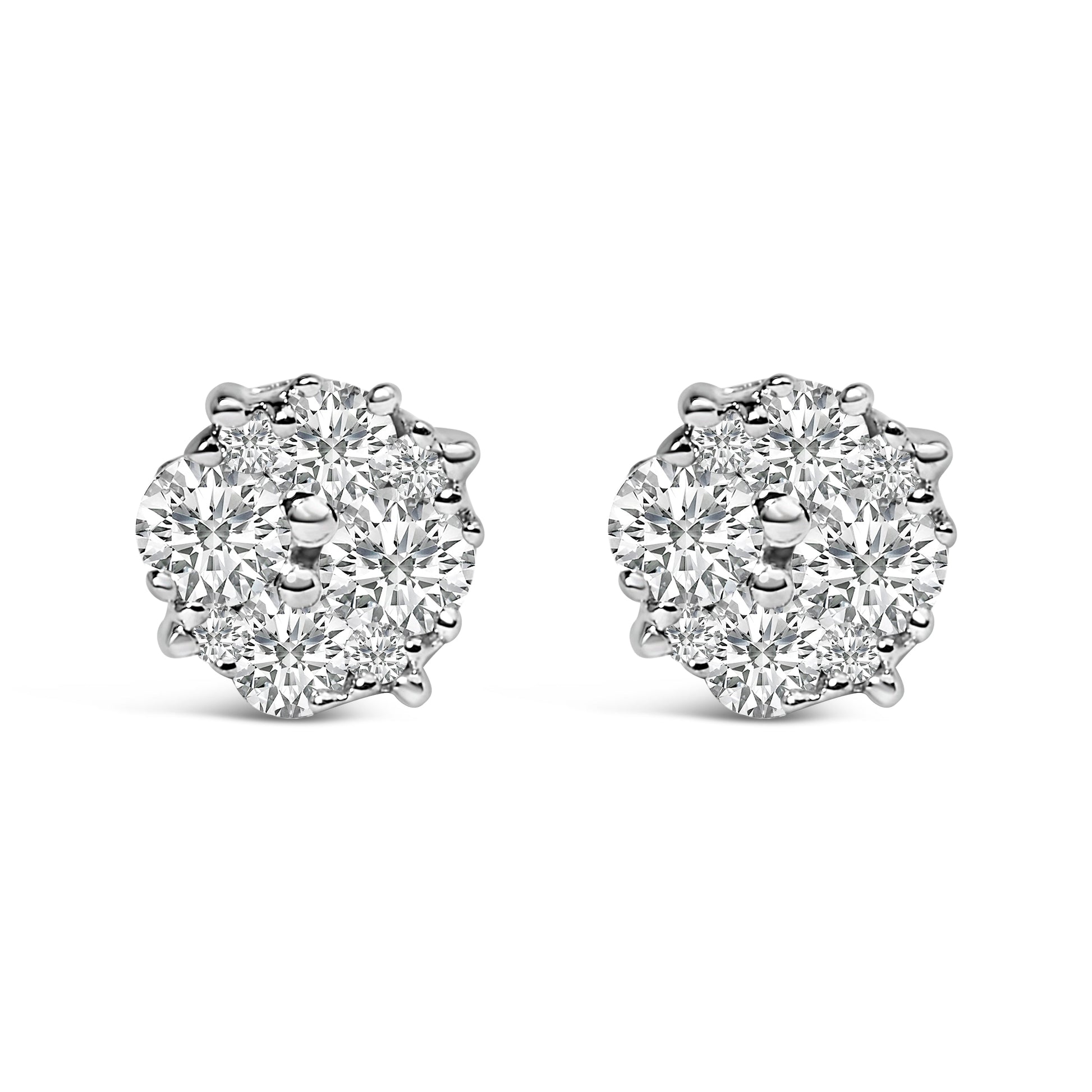 .925 Sterling Silver 1/2 cttw Prong Set Round-Cut Diamond Cluster Stud Earring (I-J Color, I2-I3 Clarity) Bids.com