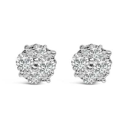 .925 Sterling Silver 1/2 cttw Prong Set Round-Cut Diamond Cluster Stud Earring (I-J Color, I2-I3 Clarity) Bids.com