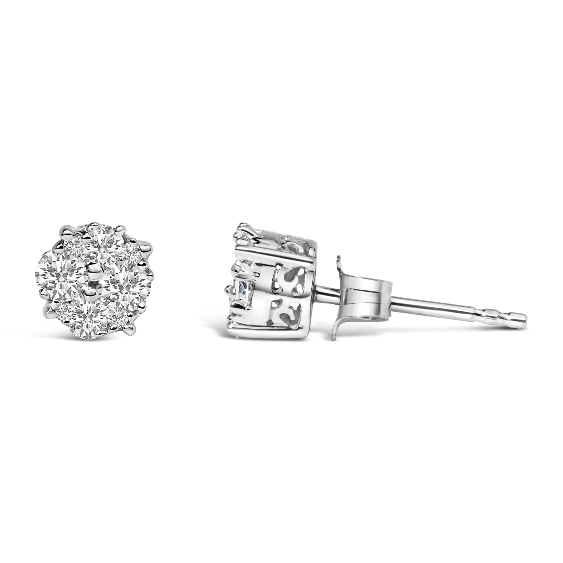 .925 Sterling Silver 1/2 cttw Prong Set Round-Cut Diamond Cluster Stud Earring (I-J Color, I2-I3 Clarity) Bids.com
