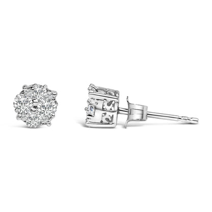 .925 Sterling Silver 1/2 cttw Prong Set Round-Cut Diamond Cluster Stud Earring (I-J Color, I2-I3 Clarity) Bids.com