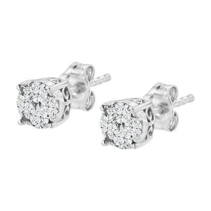 .925 Sterling Silver 1/2 cttw Prong Set Round-Cut Diamond Cluster Stud Earring (I-J Color, I2-I3 Clarity) Bids.com