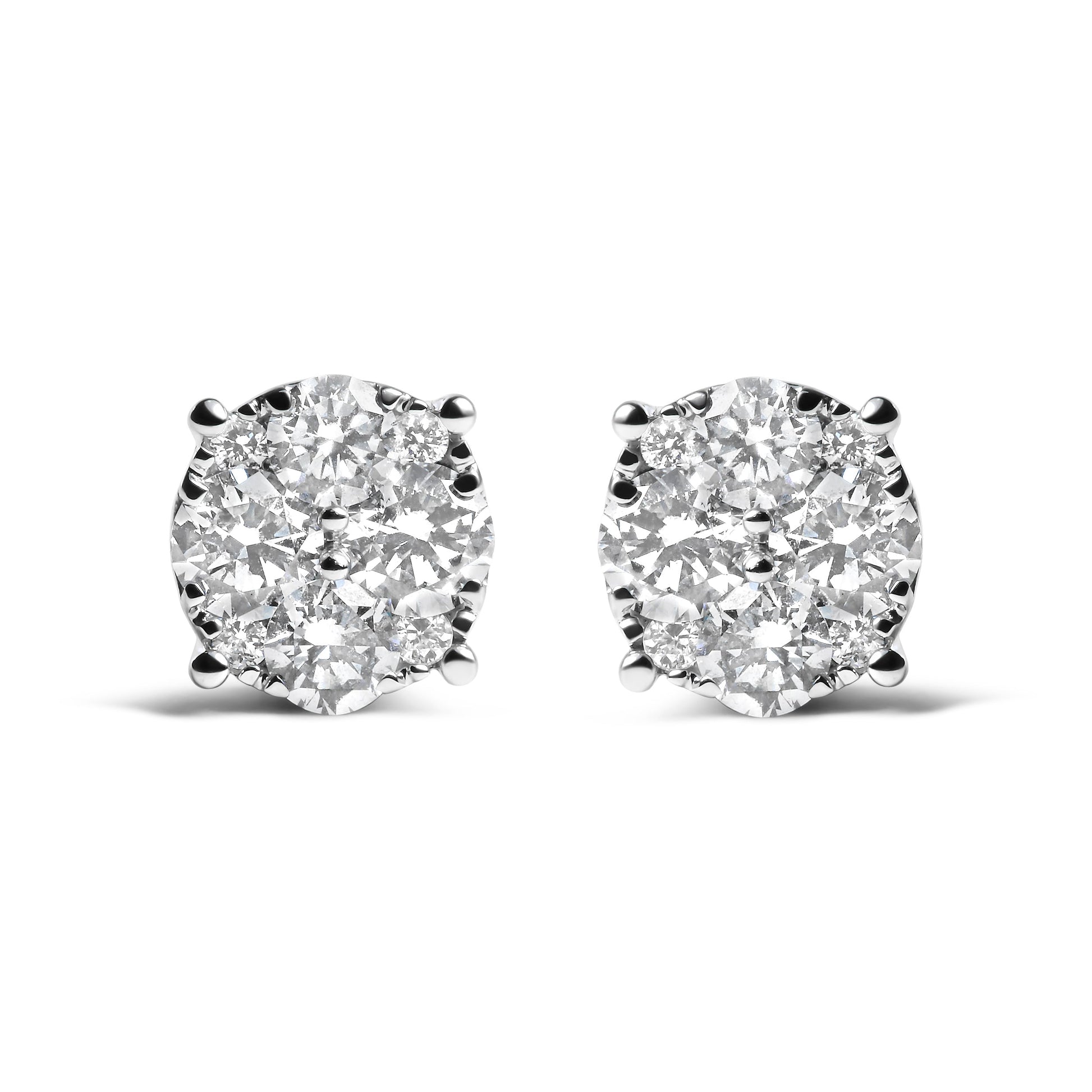 14K White Gold 2.00 Cttw Lab Grown Diamond Cluster Stud Earrings (G-H Color, VS1-VS2 Clarity) Bids.com