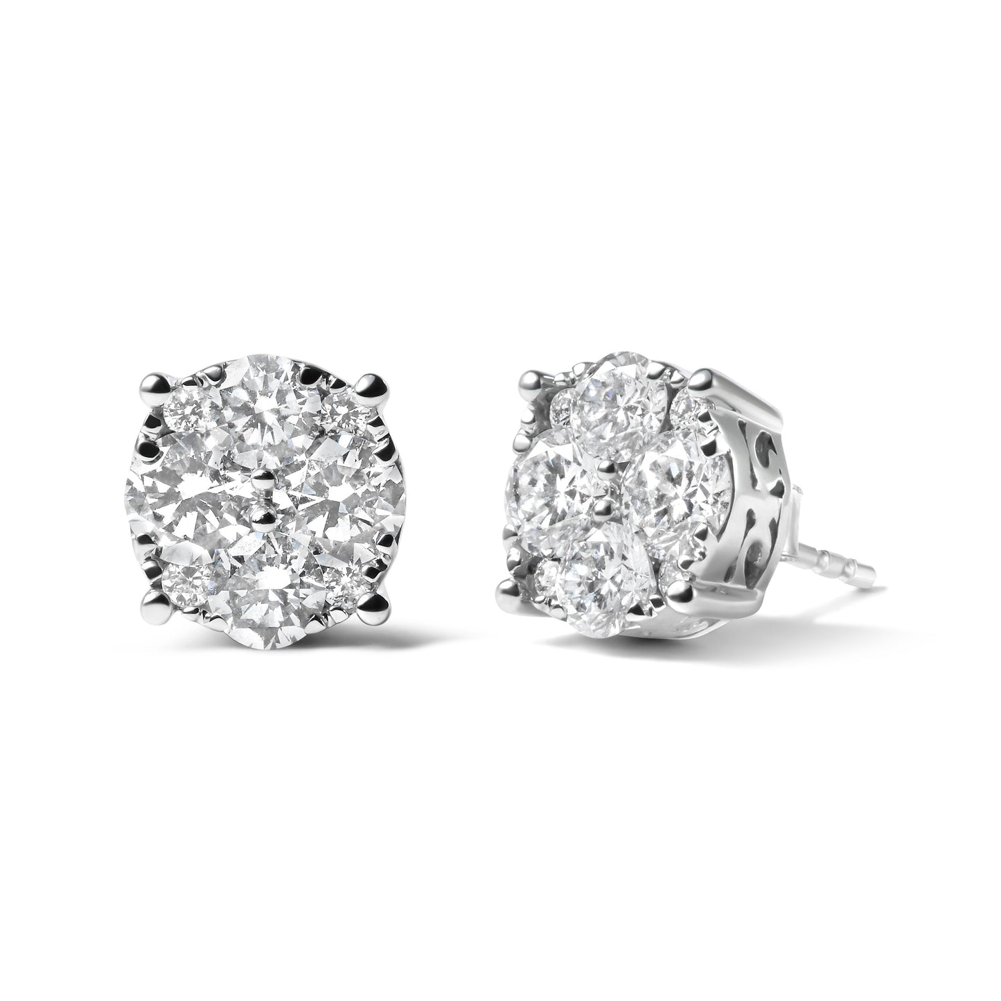 14K White Gold 2.00 Cttw Lab Grown Diamond Cluster Stud Earrings (G-H Color, VS1-VS2 Clarity) Bids.com