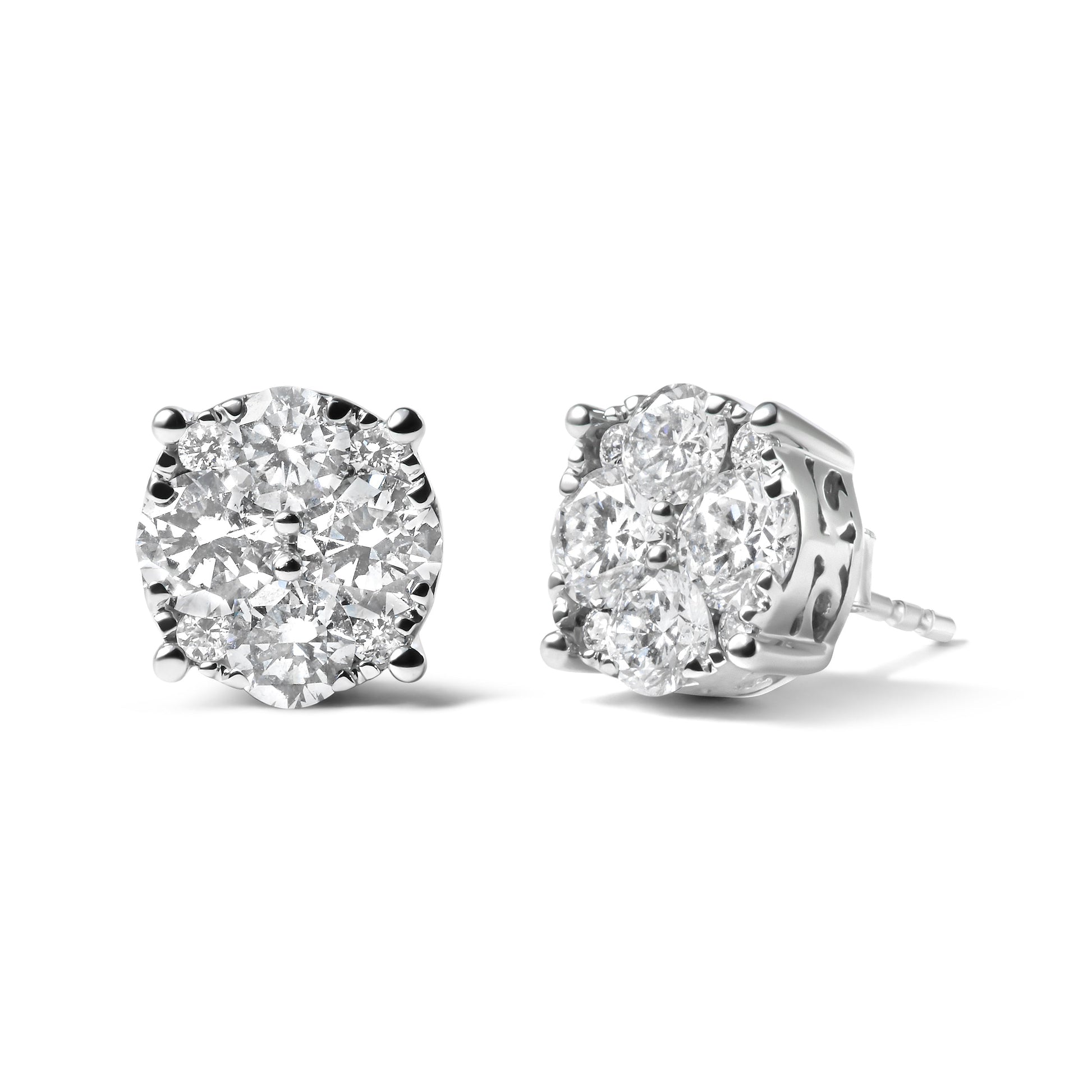 14K White Gold 2.00 Cttw Lab Grown Diamond Cluster Stud Earrings (G-H Color, VS1-VS2 Clarity) Bids.com