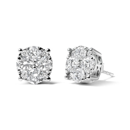 14K White Gold 2.00 Cttw Lab Grown Diamond Cluster Stud Earrings (G-H Color, VS1-VS2 Clarity) Bids.com