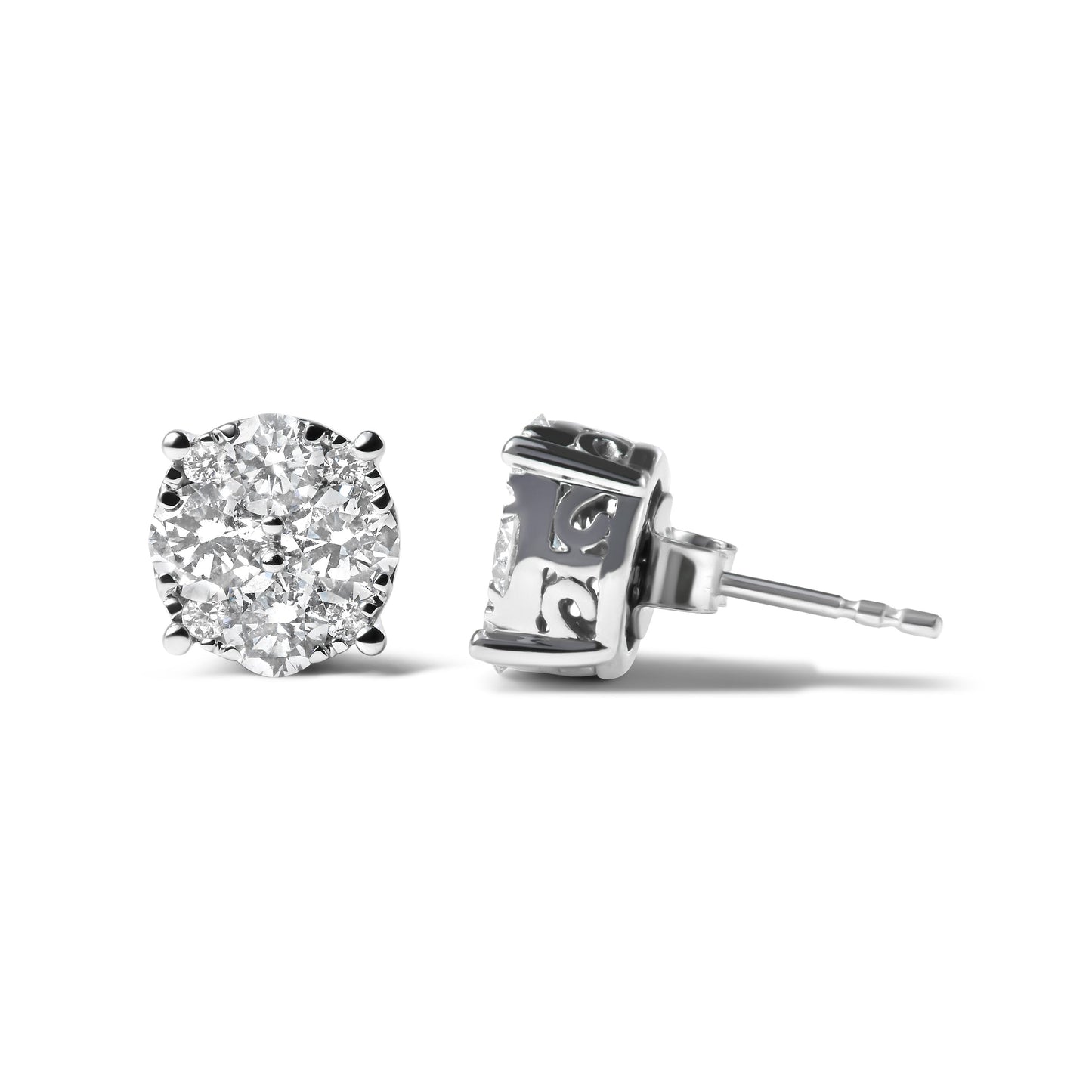 14K White Gold 2.00 Cttw Lab Grown Diamond Cluster Stud Earrings (G-H Color, VS1-VS2 Clarity) Bids.com