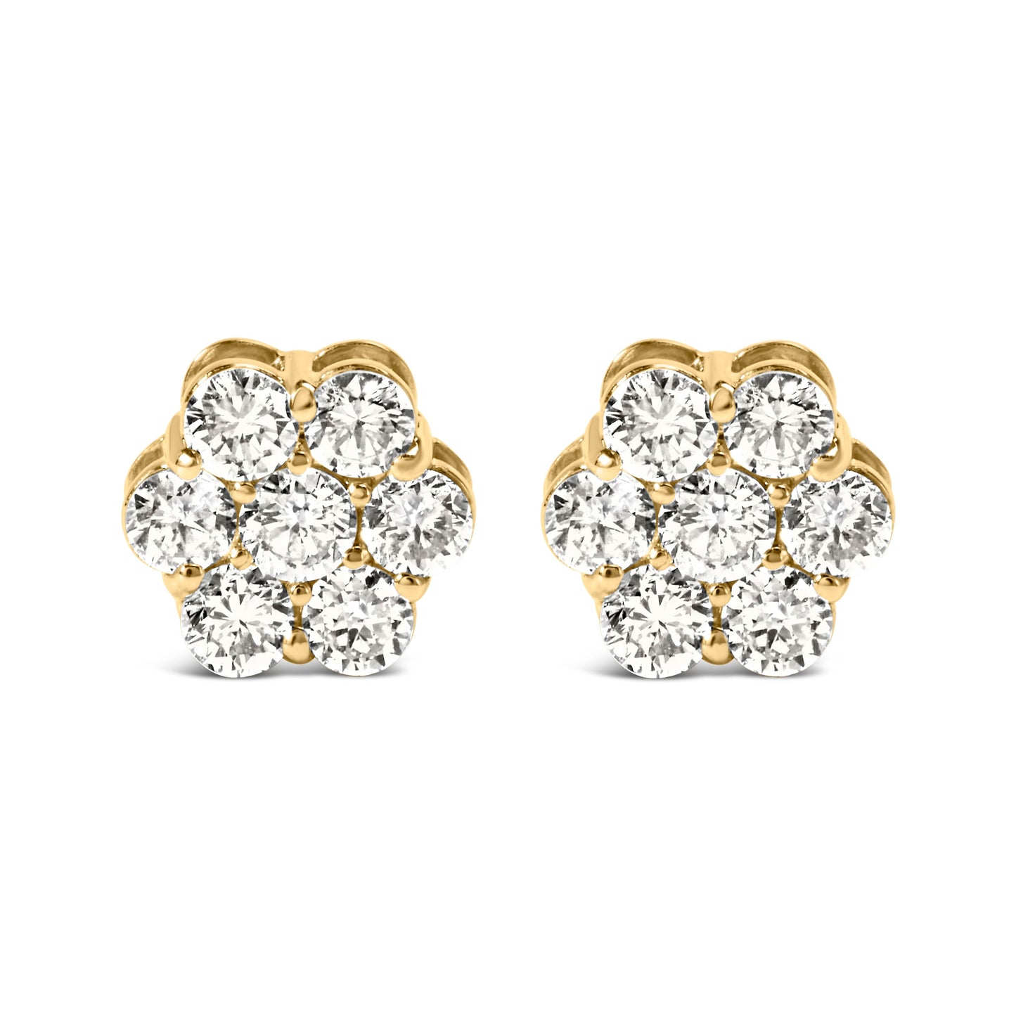14K Yellow Gold 1 1/2 Cttw 7 Stone Floral Cluster Round Brilliant Cut Diamond Stud Earrings with Screw Backs (I-J Color, SI1-SI2 Clarity) Bids.com