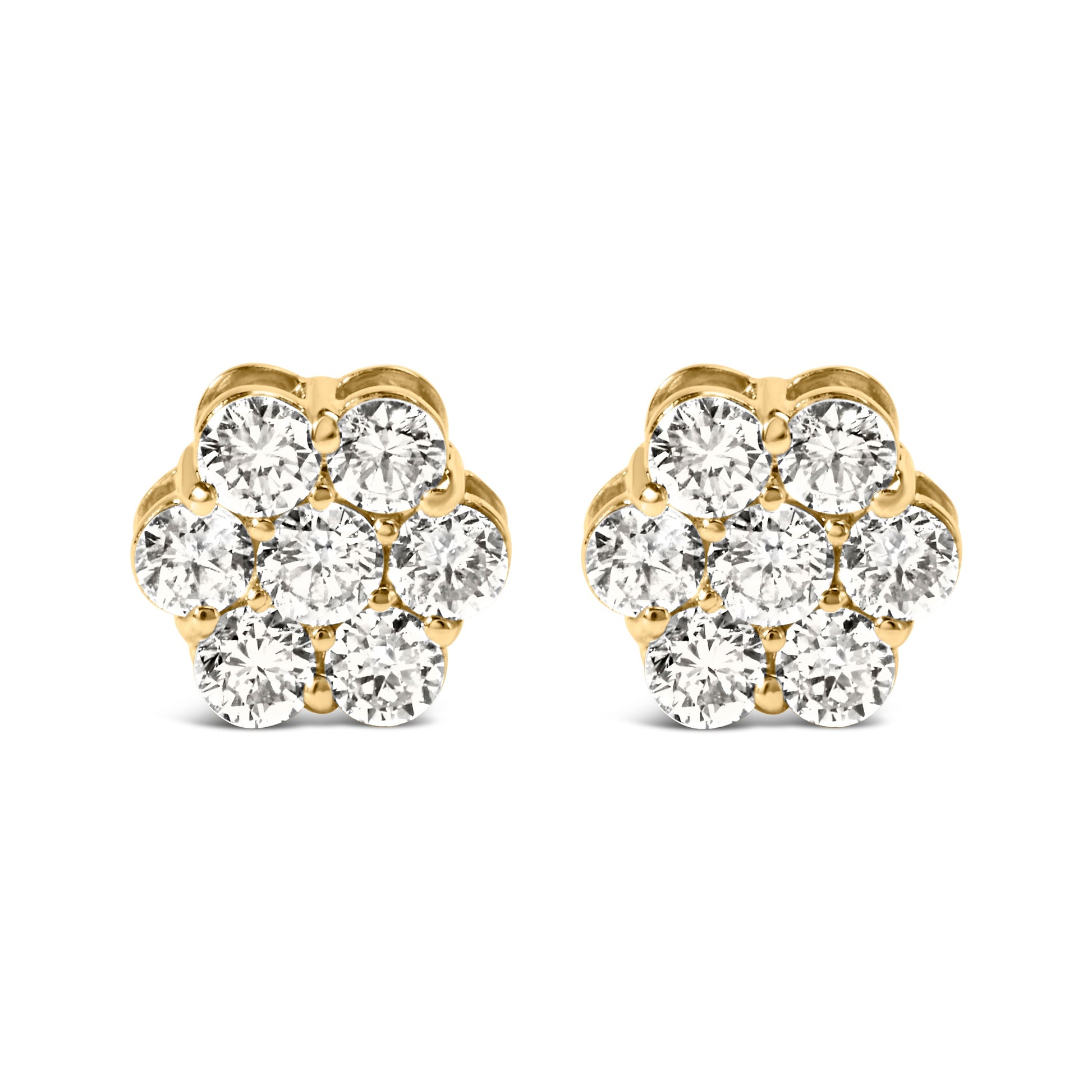 14K Yellow Gold 1 1/2 Cttw 7 Stone Floral Cluster Round Brilliant Cut Diamond Stud Earrings with Screw Backs (I-J Color, SI1-SI2 Clarity) Bids.com