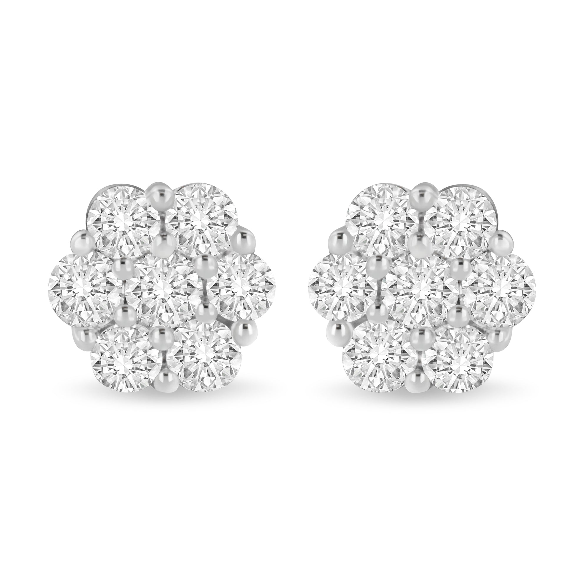 14K White Gold 3 cttw Prong Set Round-Cut Diamond Floral Cluster Stud Earring (I-J Color, SI1-SI2 Clarity) Bids.com