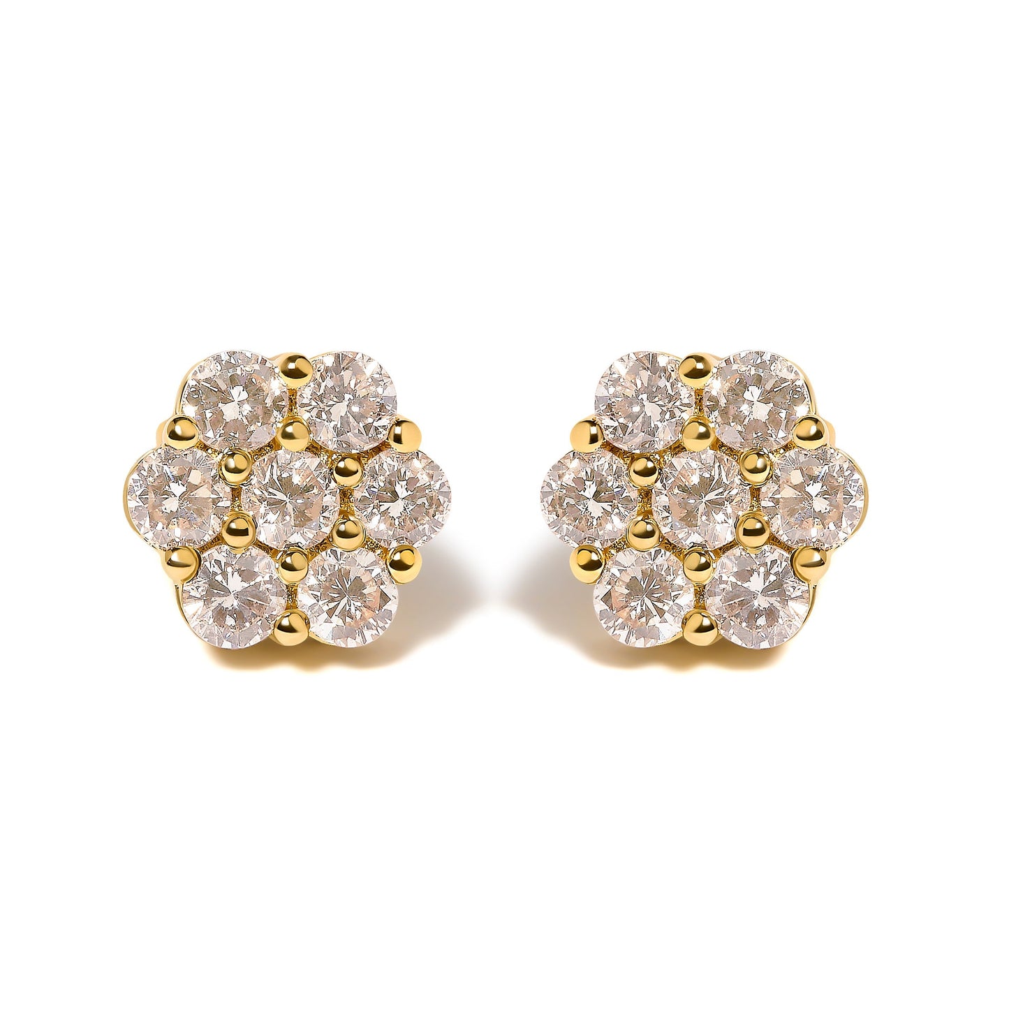 14K Yellow Gold 3.0 Cttw Diamond Floral Cluster Stud Earring Bids.com