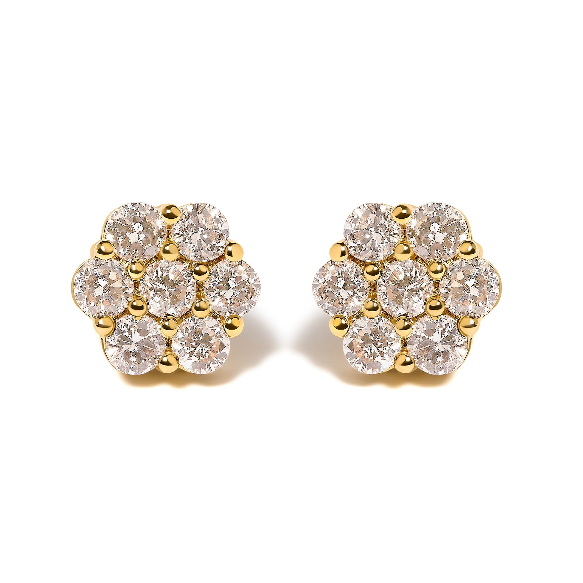 14K Yellow Gold 3.0 Cttw Diamond Floral Cluster Stud Earring Bids.com
