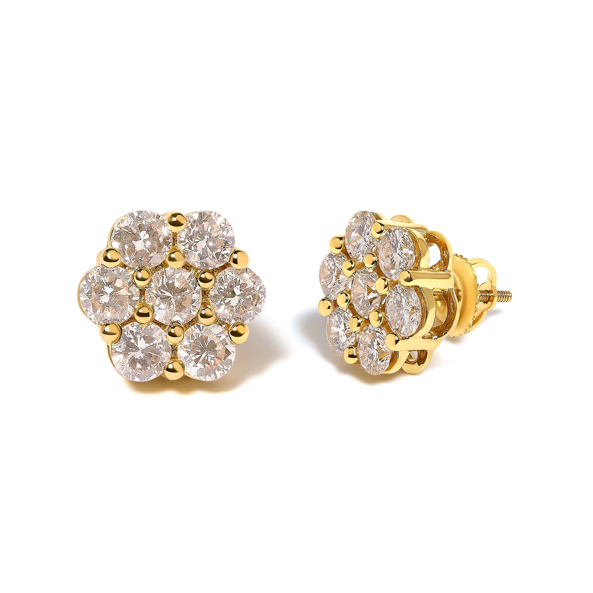 14K Yellow Gold 3.0 Cttw Diamond Floral Cluster Stud Earring Bids.com