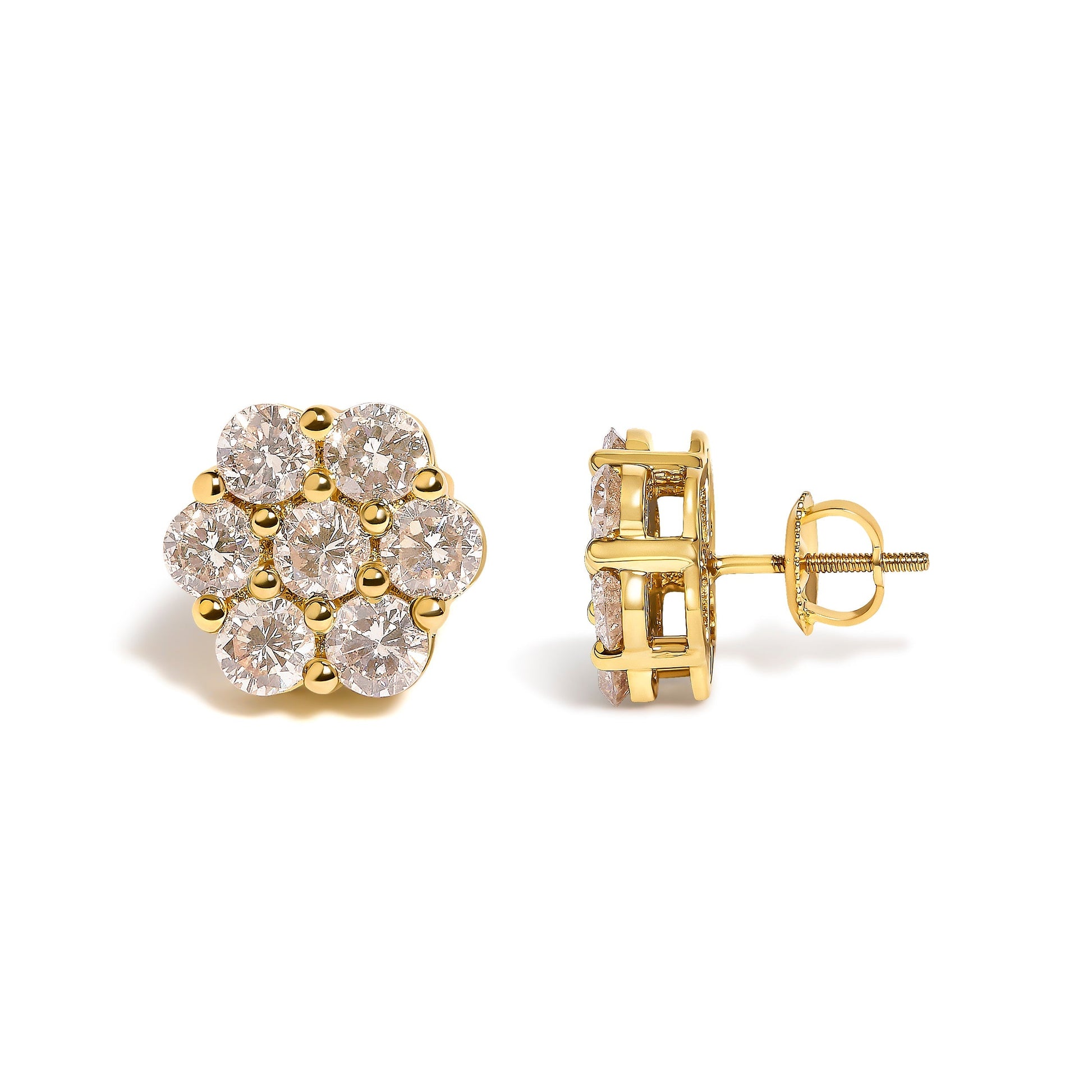 14K Yellow Gold 3.0 Cttw Diamond Floral Cluster Stud Earring Bids.com