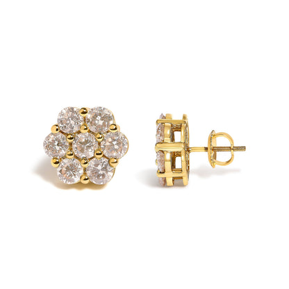 14K Yellow Gold 3.0 Cttw Diamond Floral Cluster Stud Earring Bids.com