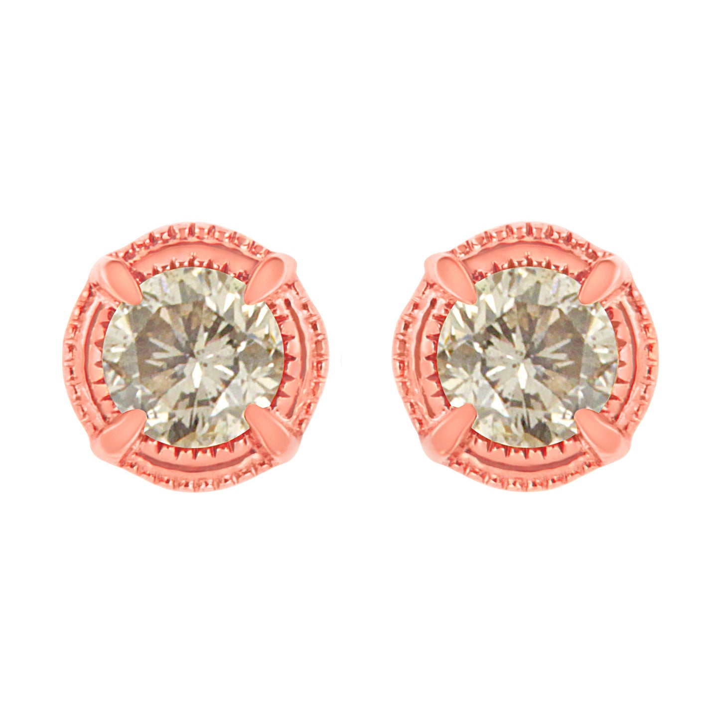 14K Yellow Gold Plated .925 Sterling Silver 1.0 Cttw Round Brilliant Cut Diamond Solitaire Milgrain Stud Earrings (K-L Color, I2-I3 Clarity) Bids.com