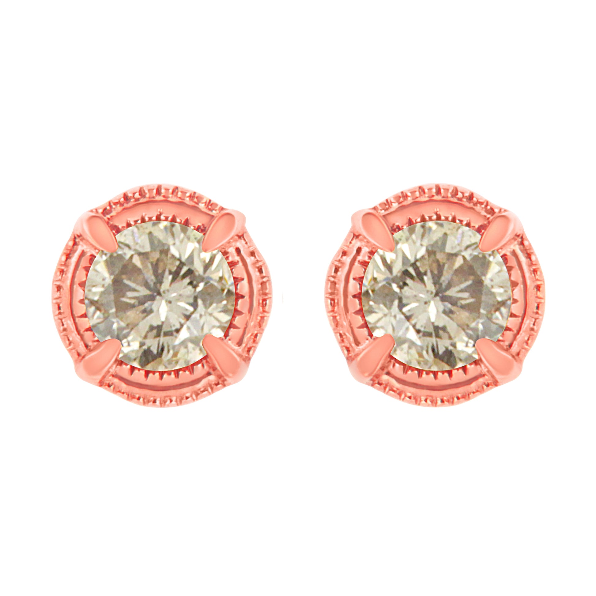 14K Yellow Gold Plated .925 Sterling Silver 1.0 Cttw Round Brilliant Cut Diamond Solitaire Milgrain Stud Earrings (K-L Color, I2-I3 Clarity) Bids.com