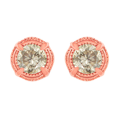 14K Yellow Gold Plated .925 Sterling Silver 1.0 Cttw Round Brilliant Cut Diamond Solitaire Milgrain Stud Earrings (K-L Color, I2-I3 Clarity) Bids.com