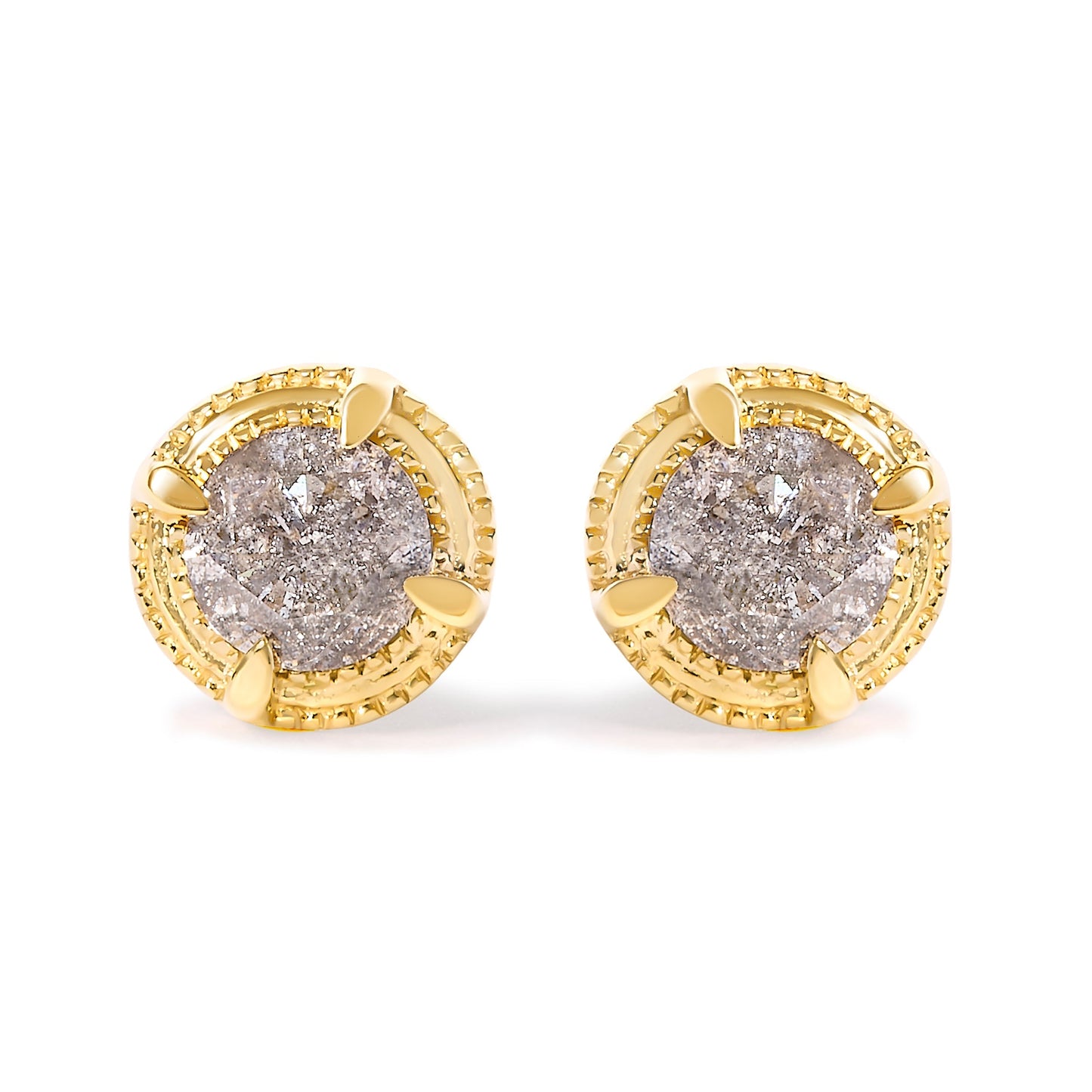 14K Yellow Gold Plated .925 Sterling Silver 1.0 Cttw Round Brilliant Cut Diamond Solitaire Milgrain Stud Earrings (K-L Color, I2-I3 Clarity) Bids.com