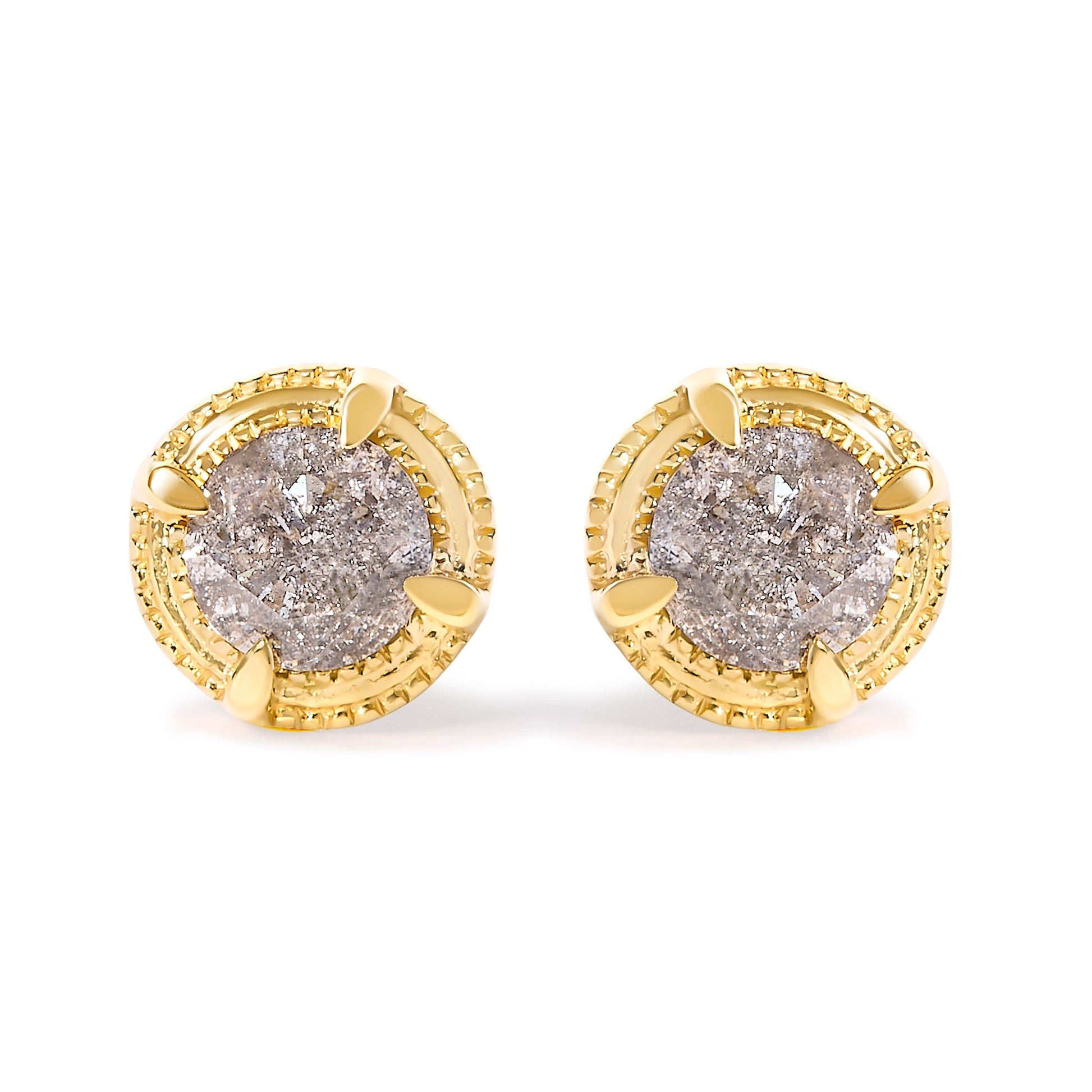 14K Yellow Gold Plated .925 Sterling Silver 1.0 Cttw Round Brilliant Cut Diamond Solitaire Milgrain Stud Earrings (K-L Color, I2-I3 Clarity) Bids.com