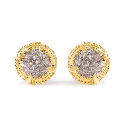 14K Yellow Gold Plated .925 Sterling Silver 1.0 Cttw Round Brilliant Cut Diamond Solitaire Milgrain Stud Earrings (K-L Color, I2-I3 Clarity) Bids.com