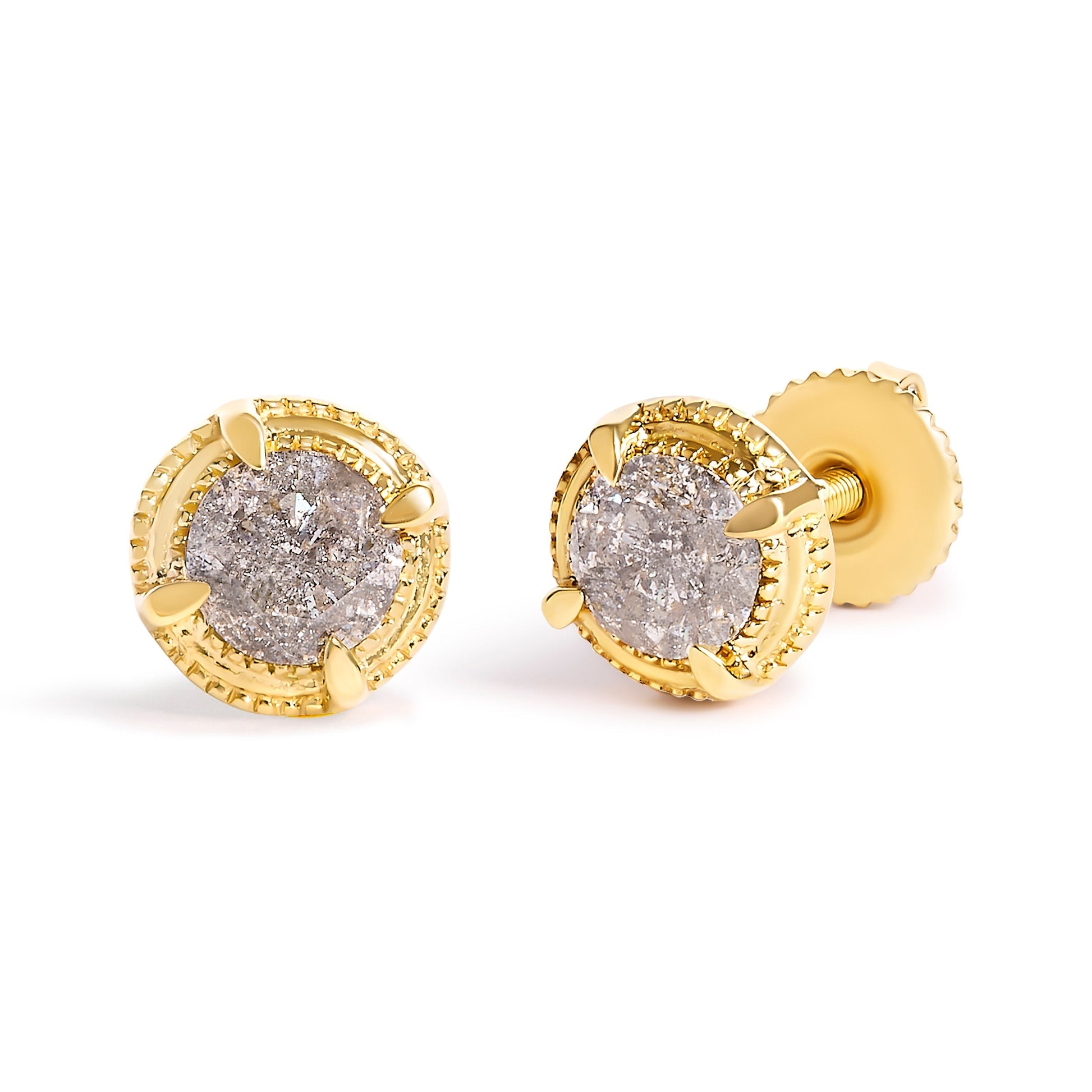 14K Yellow Gold Plated .925 Sterling Silver 1.0 Cttw Round Brilliant Cut Diamond Solitaire Milgrain Stud Earrings (K-L Color, I2-I3 Clarity) Bids.com