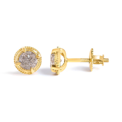 14K Yellow Gold Plated .925 Sterling Silver 1.0 Cttw Round Brilliant Cut Diamond Solitaire Milgrain Stud Earrings (K-L Color, I2-I3 Clarity) Bids.com