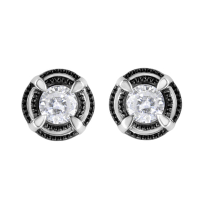 Black Rhodium Plated .925 Sterling Silver Round 1-1/2 cttw Diamond Double Halo 4-Prong Solitaire Milgrain Stud Earrings (H-I Color, I2-I3 Clarity) Bids.com