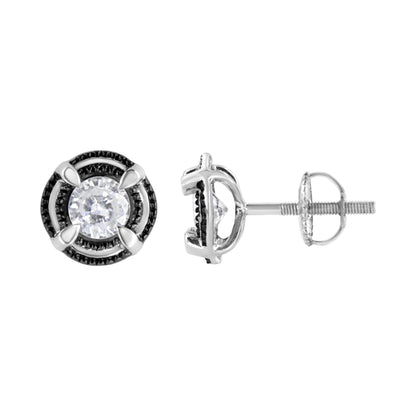 Black Rhodium Plated .925 Sterling Silver Round 1-1/2 cttw Diamond Double Halo 4-Prong Solitaire Milgrain Stud Earrings (H-I Color, I2-I3 Clarity) Bids.com
