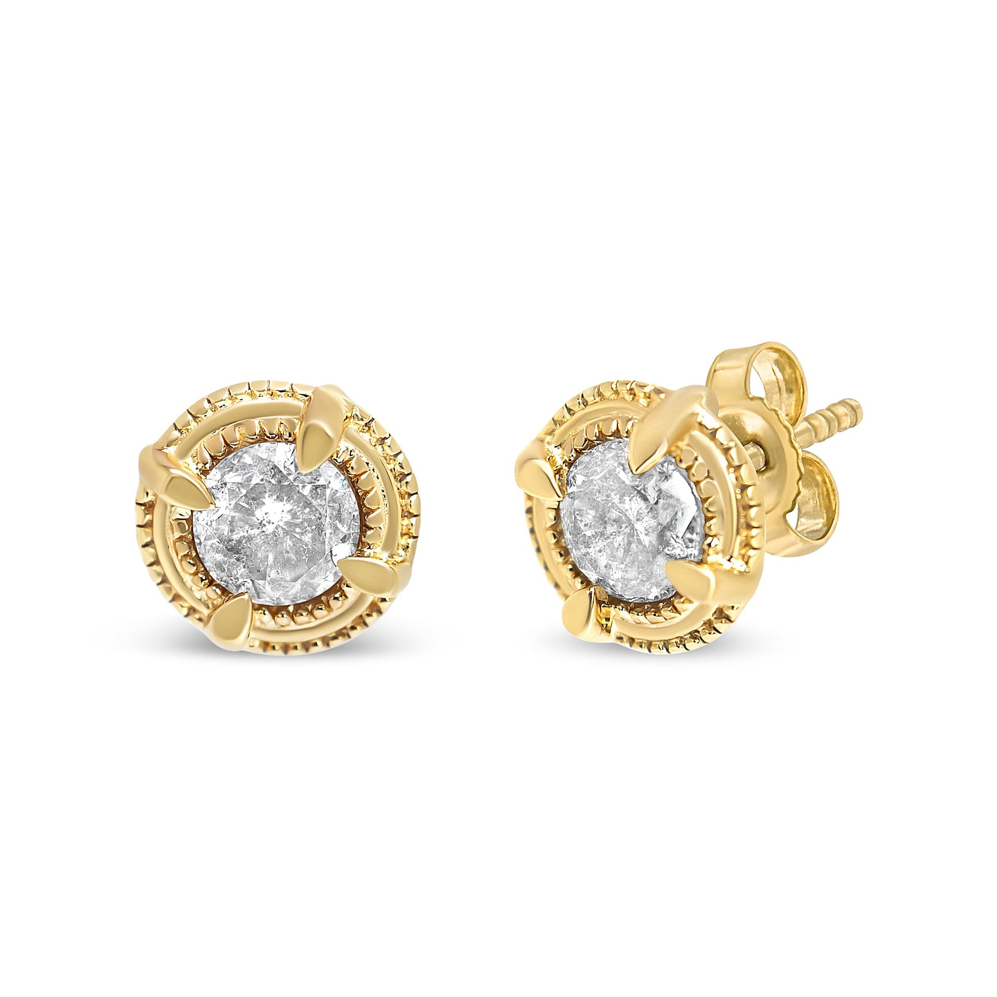 14K Yellow Gold Plated .925 Sterling Silver 1.0 Cttw Round Brilliant Cut Diamond Solitaire Milgrain Stud Earrings (K-L Color, I2-I3 Clarity) Bids.com