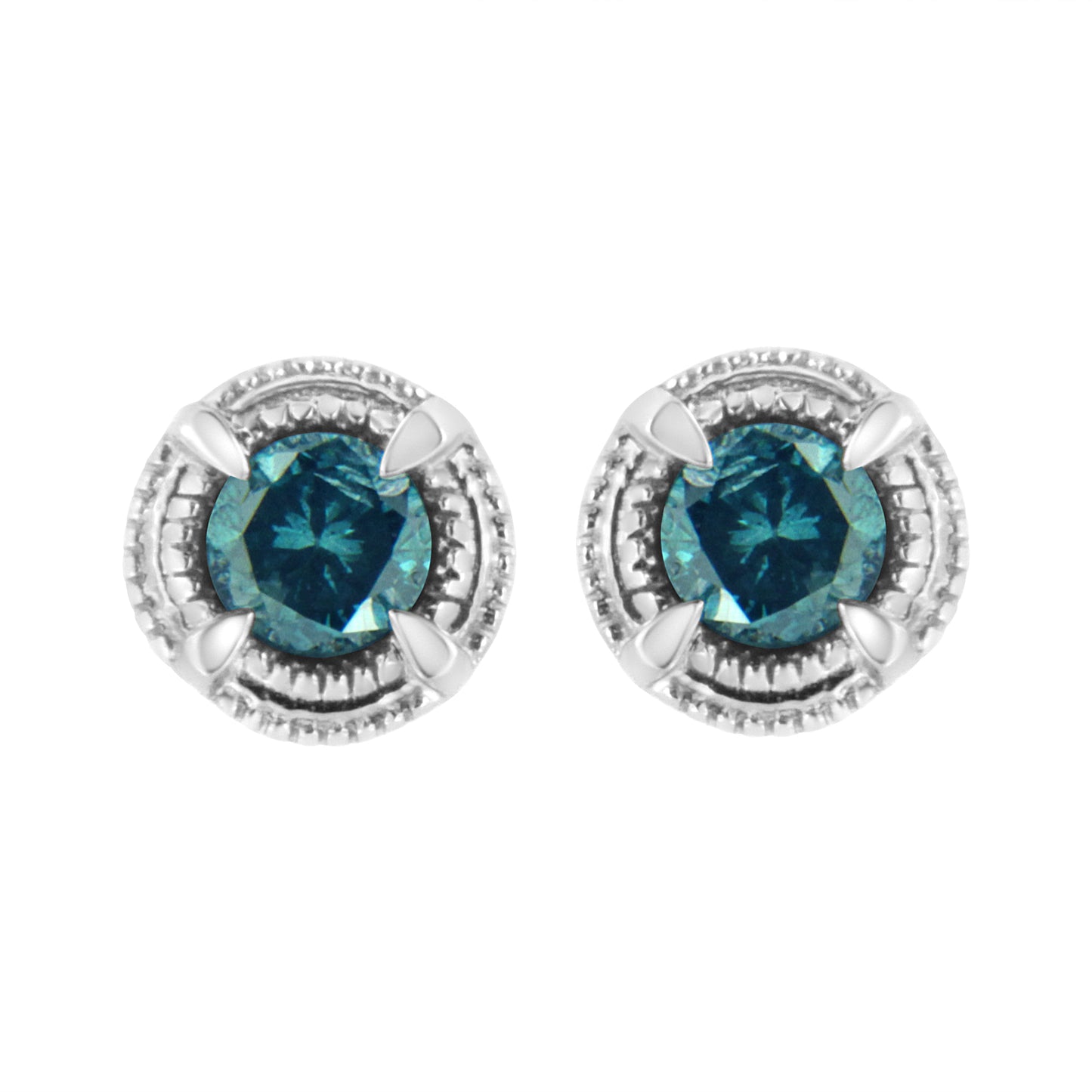 .925 Sterling Silver 1 cttw Treated Black Diamond Modern 4-Prong Solitaire Milgrain Stud Earrings (Black Color, I1-I2 Clarity) Bids.com
