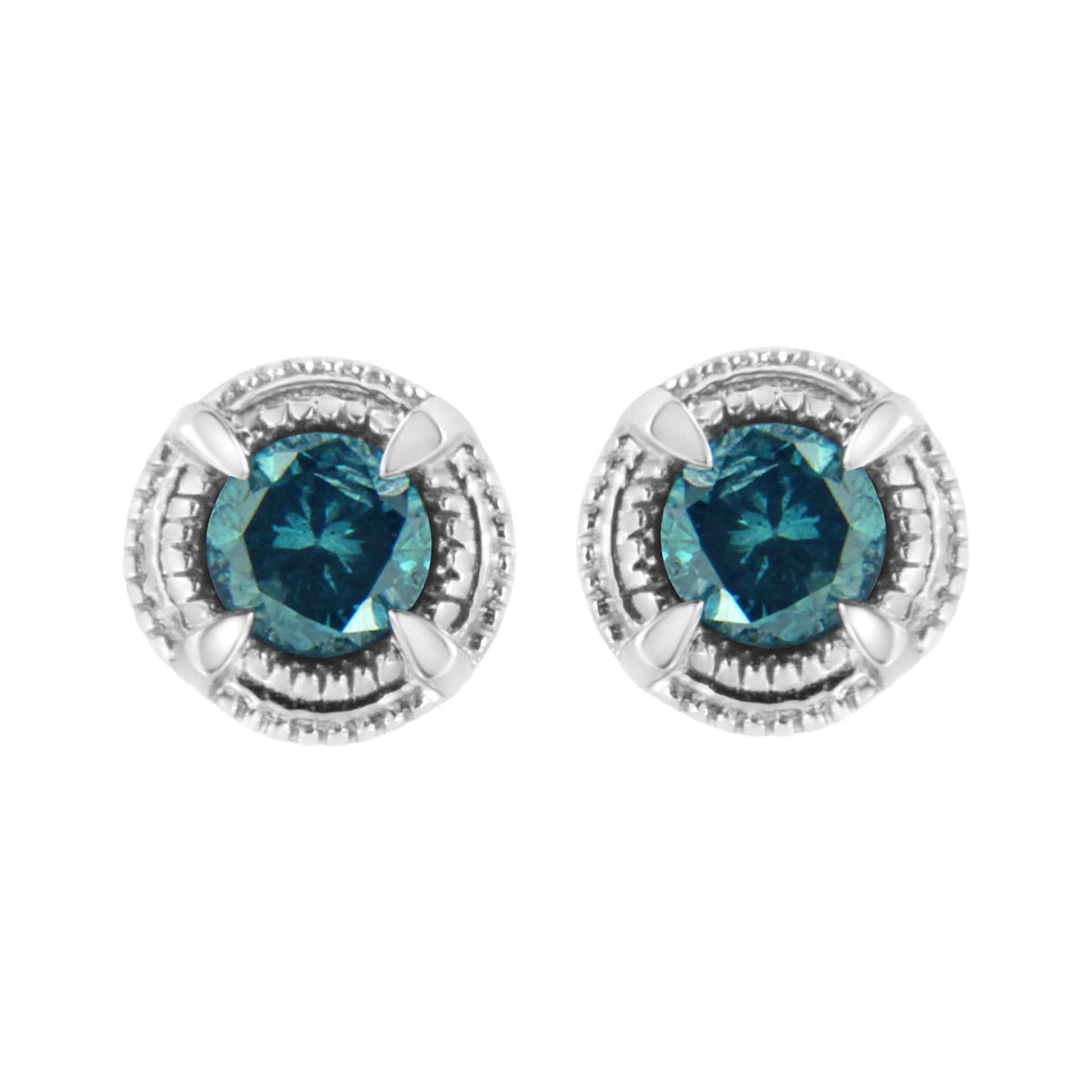.925 Sterling Silver 1 cttw Treated Black Diamond Modern 4-Prong Solitaire Milgrain Stud Earrings (Black Color, I1-I2 Clarity) Bids.com