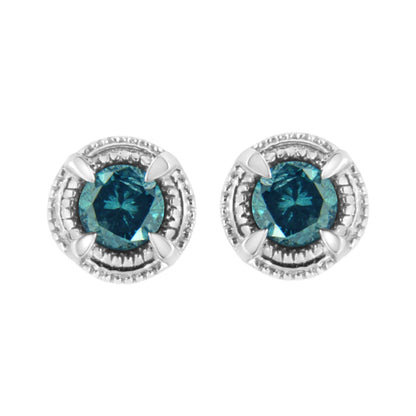 .925 Sterling Silver 1 cttw Treated Black Diamond Modern 4-Prong Solitaire Milgrain Stud Earrings (Black Color, I1-I2 Clarity) Bids.com