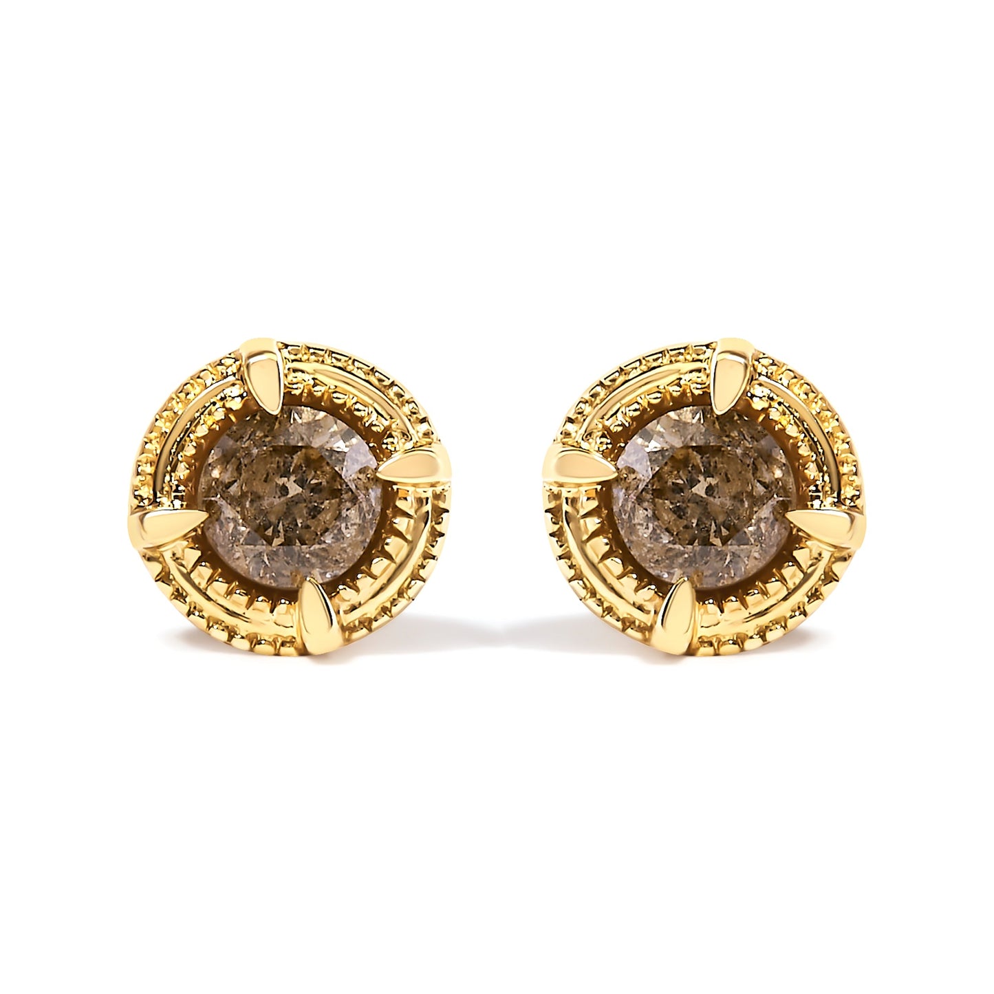 14K Yellow Gold Plated .925 Sterling Silver 1.0 Cttw Round Brilliant Cut Diamond Solitaire Milgrain Stud Earrings (K-L Color, I2-I3 Clarity) Bids.com