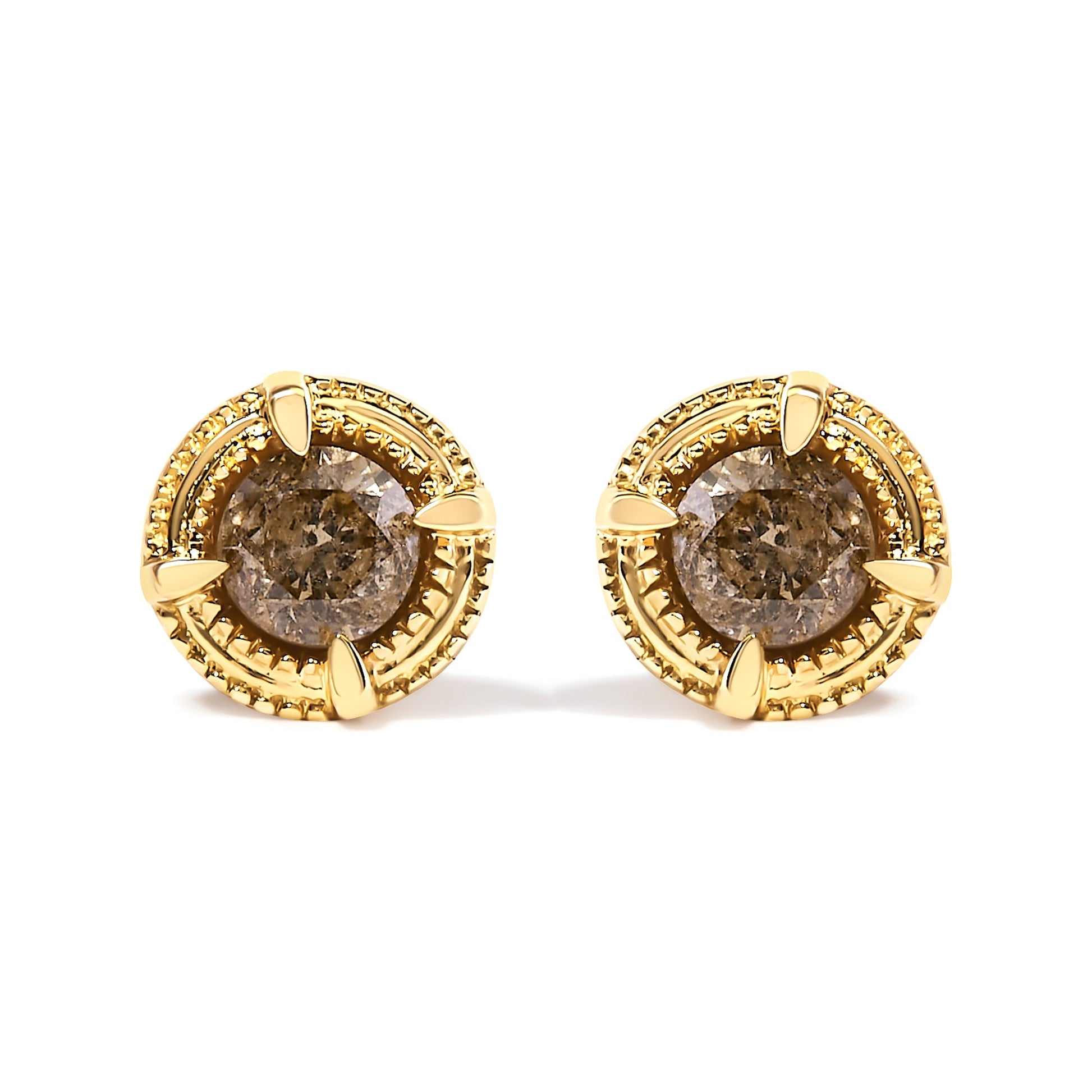 14K Yellow Gold Plated .925 Sterling Silver 1.0 Cttw Round Brilliant Cut Diamond Solitaire Milgrain Stud Earrings (K-L Color, I2-I3 Clarity) Bids.com
