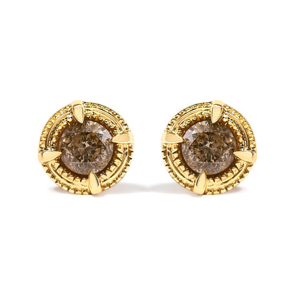 14K Yellow Gold Plated .925 Sterling Silver 1.0 Cttw Round Brilliant Cut Diamond Solitaire Milgrain Stud Earrings (K-L Color, I2-I3 Clarity) Bids.com