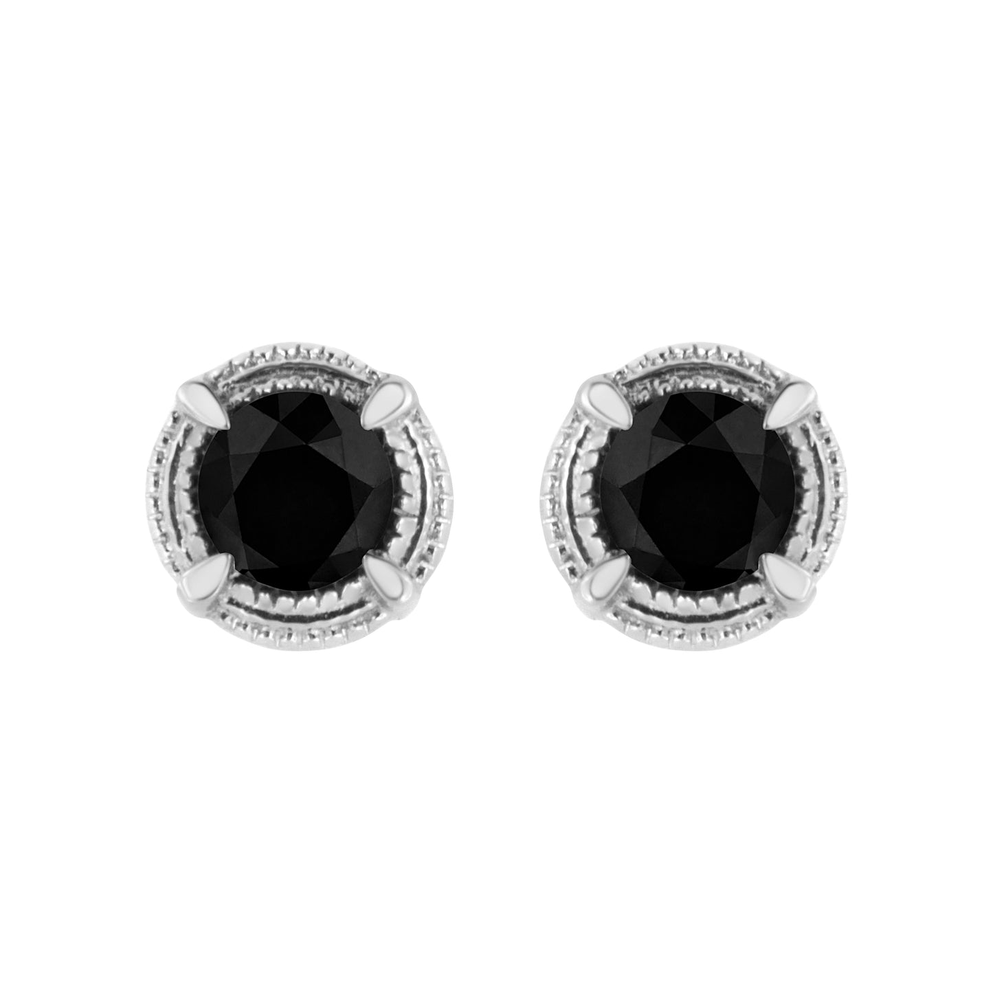 .925 Sterling Silver 1 cttw Treated Black Diamond Modern 4-Prong Solitaire Milgrain Stud Earrings (Black Color, I1-I2 Clarity) Bids.com