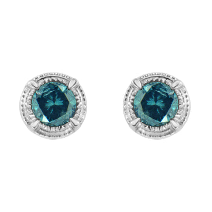 .925 Sterling Silver 1 cttw Treated Black Diamond Modern 4-Prong Solitaire Milgrain Stud Earrings (Black Color, I1-I2 Clarity) Bids.com