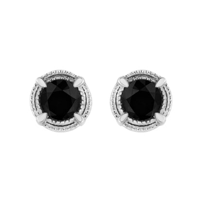 .925 Sterling Silver 1 cttw Treated Black Diamond Modern 4-Prong Solitaire Milgrain Stud Earrings (Black Color, I1-I2 Clarity) Bids.com