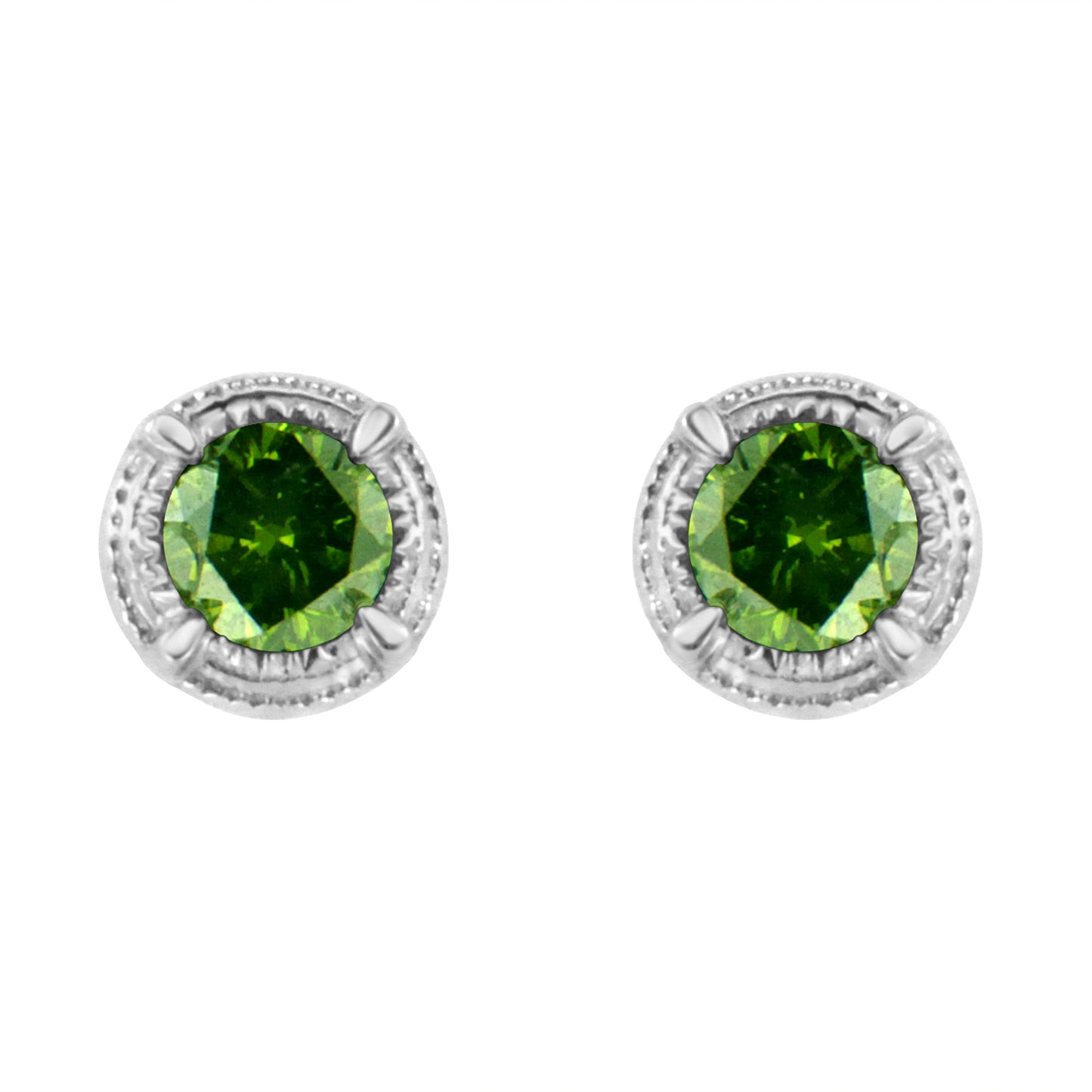 .925 Sterling Silver 1 cttw Treated Black Diamond Modern 4-Prong Solitaire Milgrain Stud Earrings (Black Color, I1-I2 Clarity) Bids.com