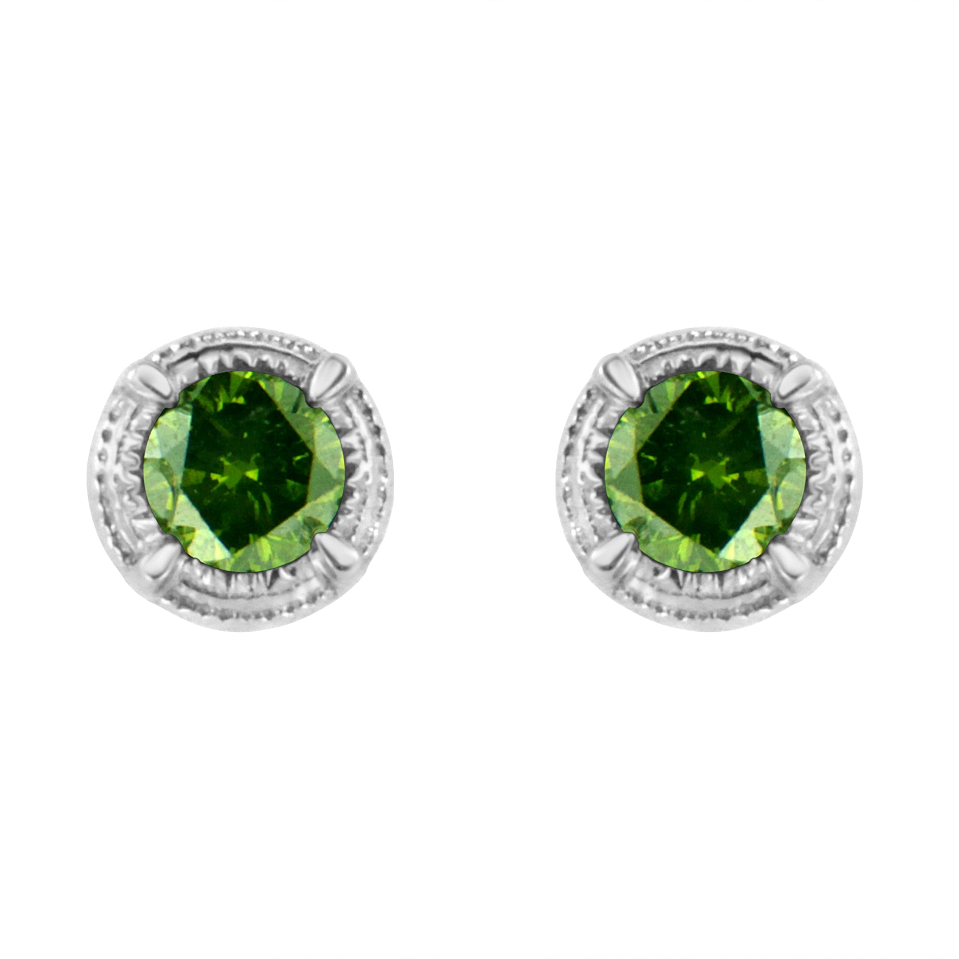 .925 Sterling Silver 1 cttw Treated Black Diamond Modern 4-Prong Solitaire Milgrain Stud Earrings (Black Color, I1-I2 Clarity) Bids.com