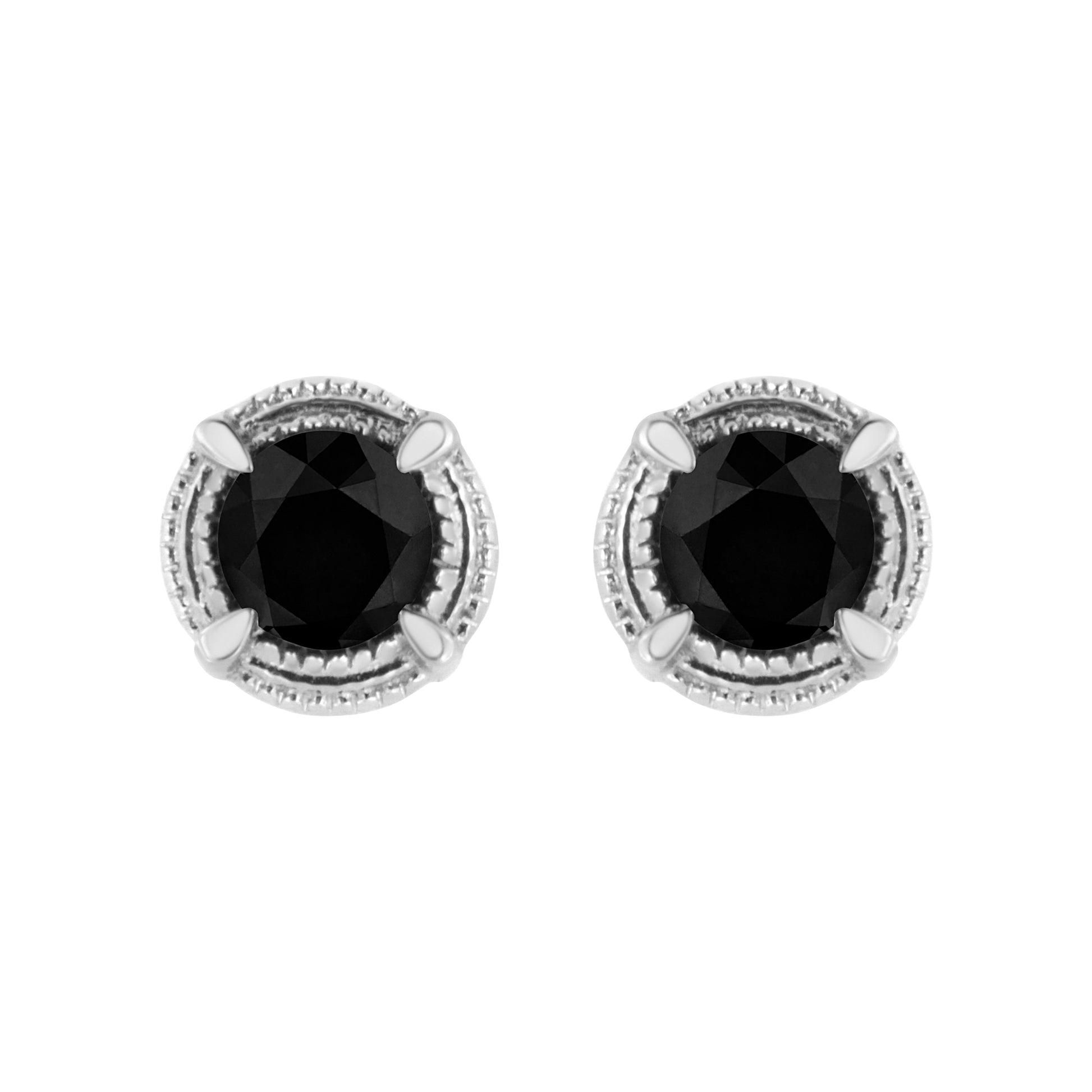 .925 Sterling Silver 1 cttw Treated Black Diamond Modern 4-Prong Solitaire Milgrain Stud Earrings (Black Color, I1-I2 Clarity) Bids.com