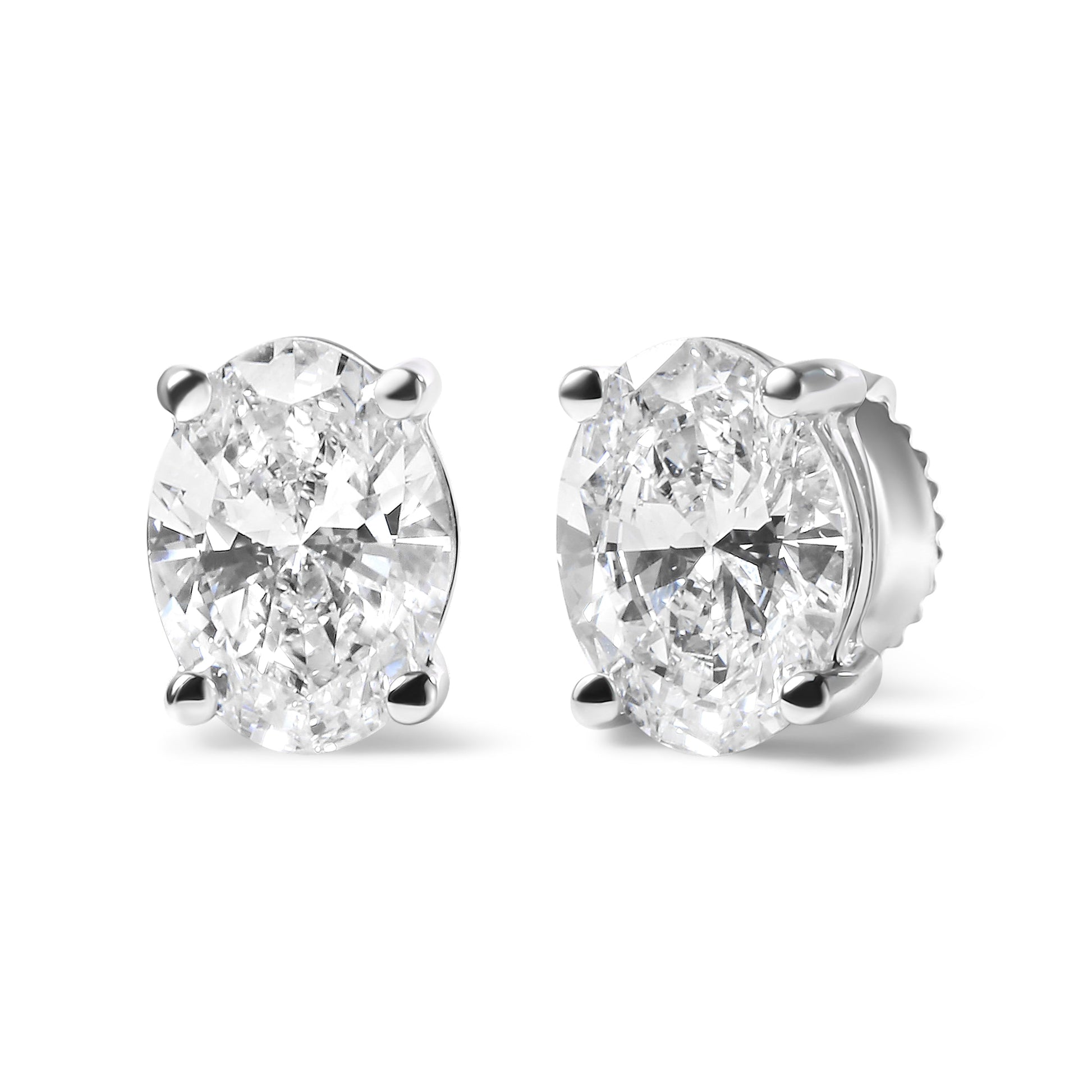 14K White Gold 2.0 Cttw Prong Set Lab Grown Oval Diamond Solitaire Stud Earring (F-G Color, VS1-VS2 Clarity) Bids.com