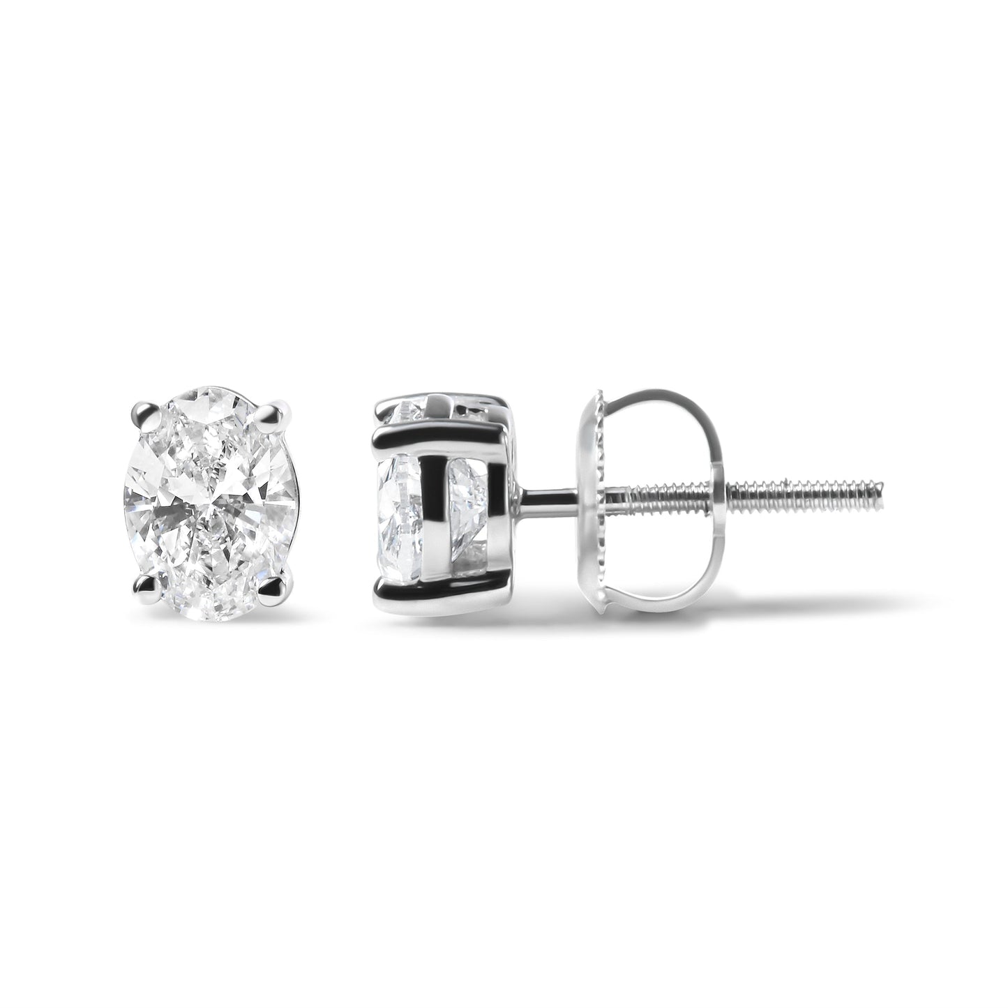 14K White Gold 2.0 Cttw Prong Set Lab Grown Oval Diamond Solitaire Stud Earring (F-G Color, VS1-VS2 Clarity) Bids.com