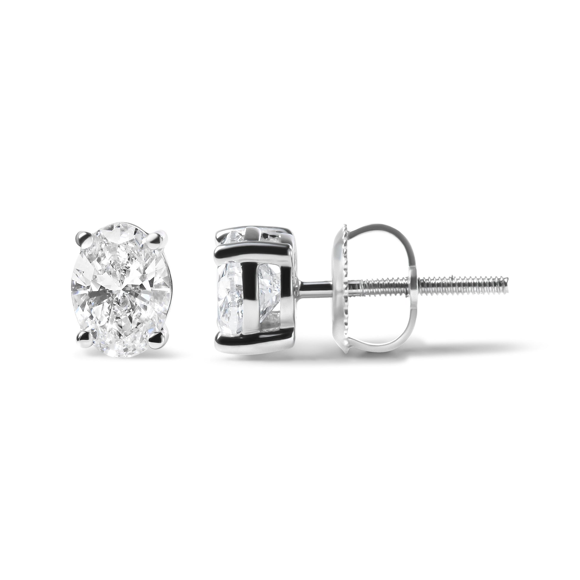 14K White Gold 2.0 Cttw Prong Set Lab Grown Oval Diamond Solitaire Stud Earring (F-G Color, VS1-VS2 Clarity) Bids.com