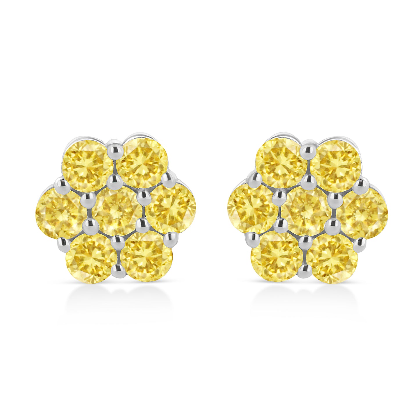 .925 Sterling Silver 1/4 Cttw Treated Yellow Diamond Floral Stud Earrings (Yellow Color, I1-I2 Clarity) Bids.com