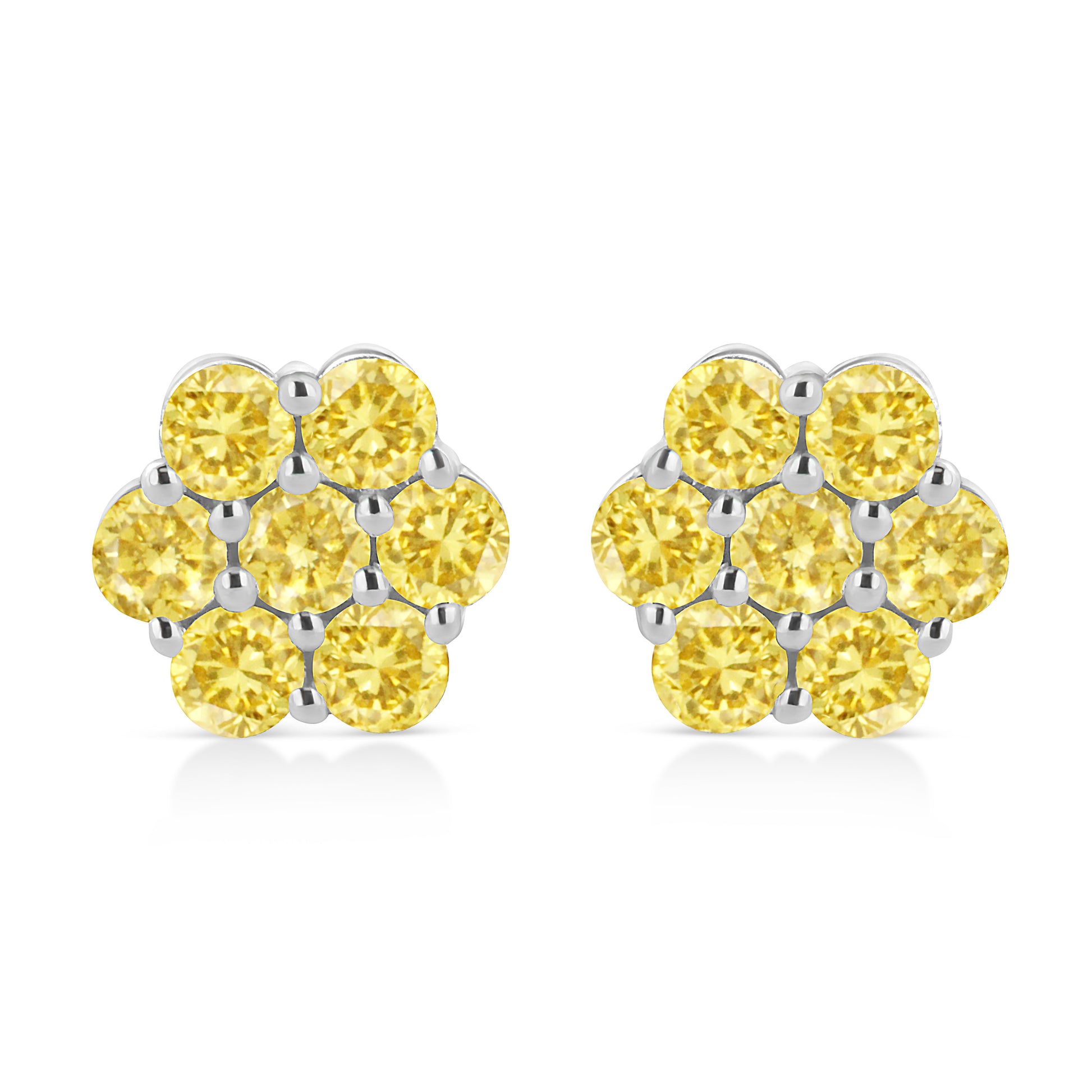 .925 Sterling Silver 1/4 Cttw Treated Yellow Diamond Floral Stud Earrings (Yellow Color, I1-I2 Clarity) Bids.com